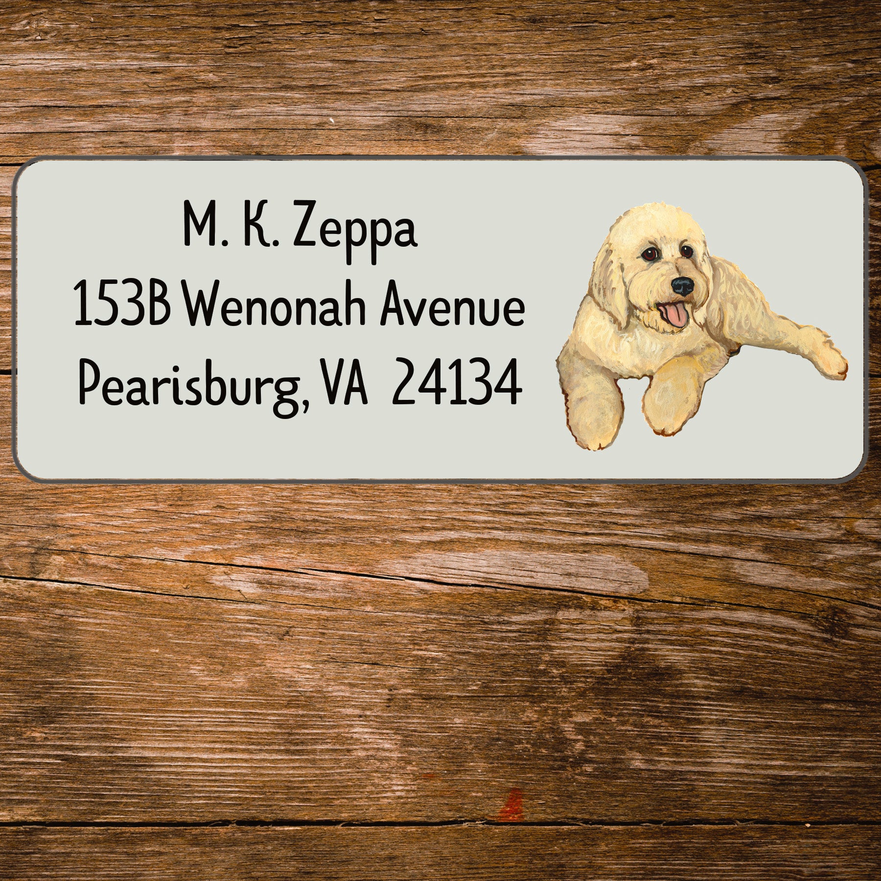 Return address label with a Golden Doodle illustration