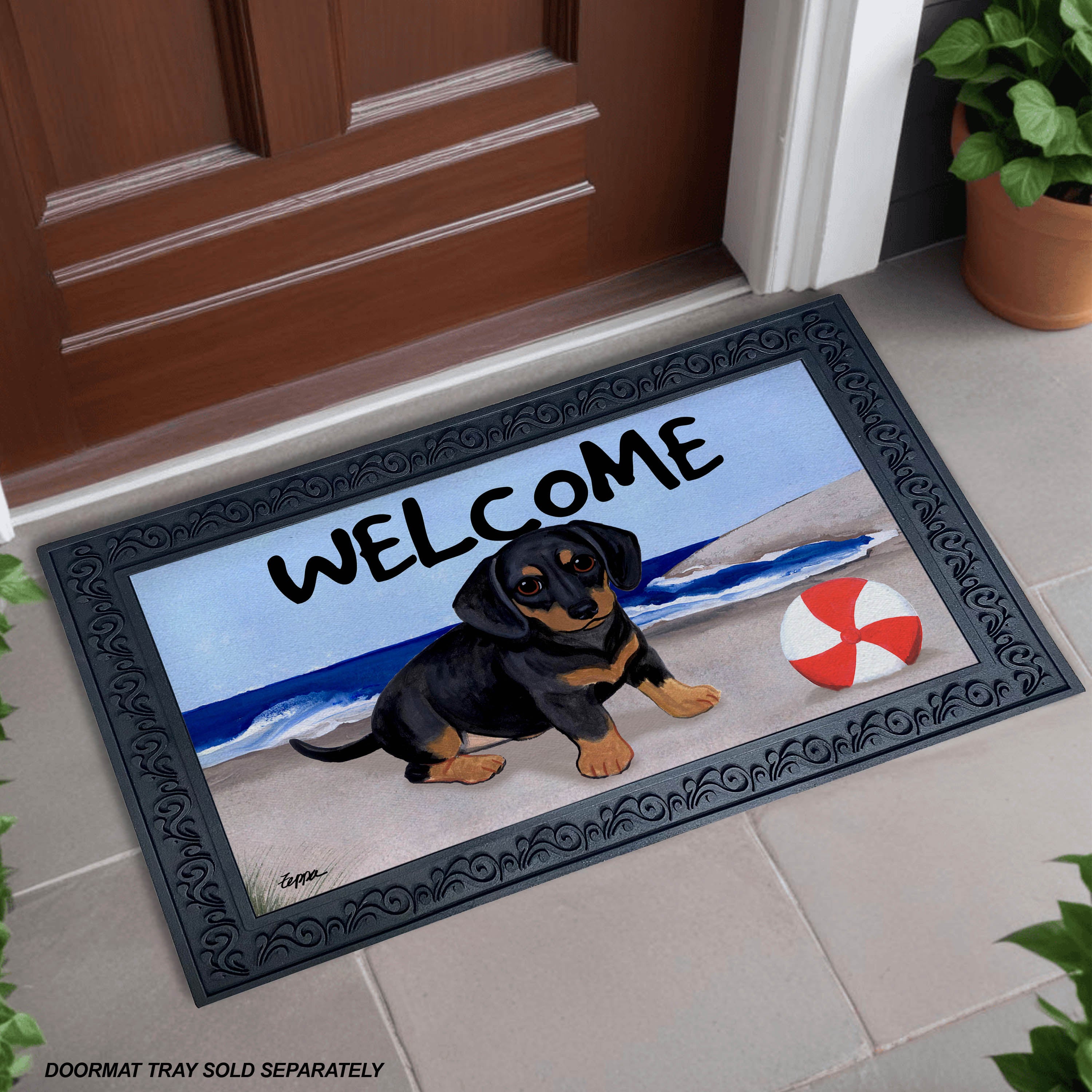 Dachshund Puppy Beach Scene Welcome Mat