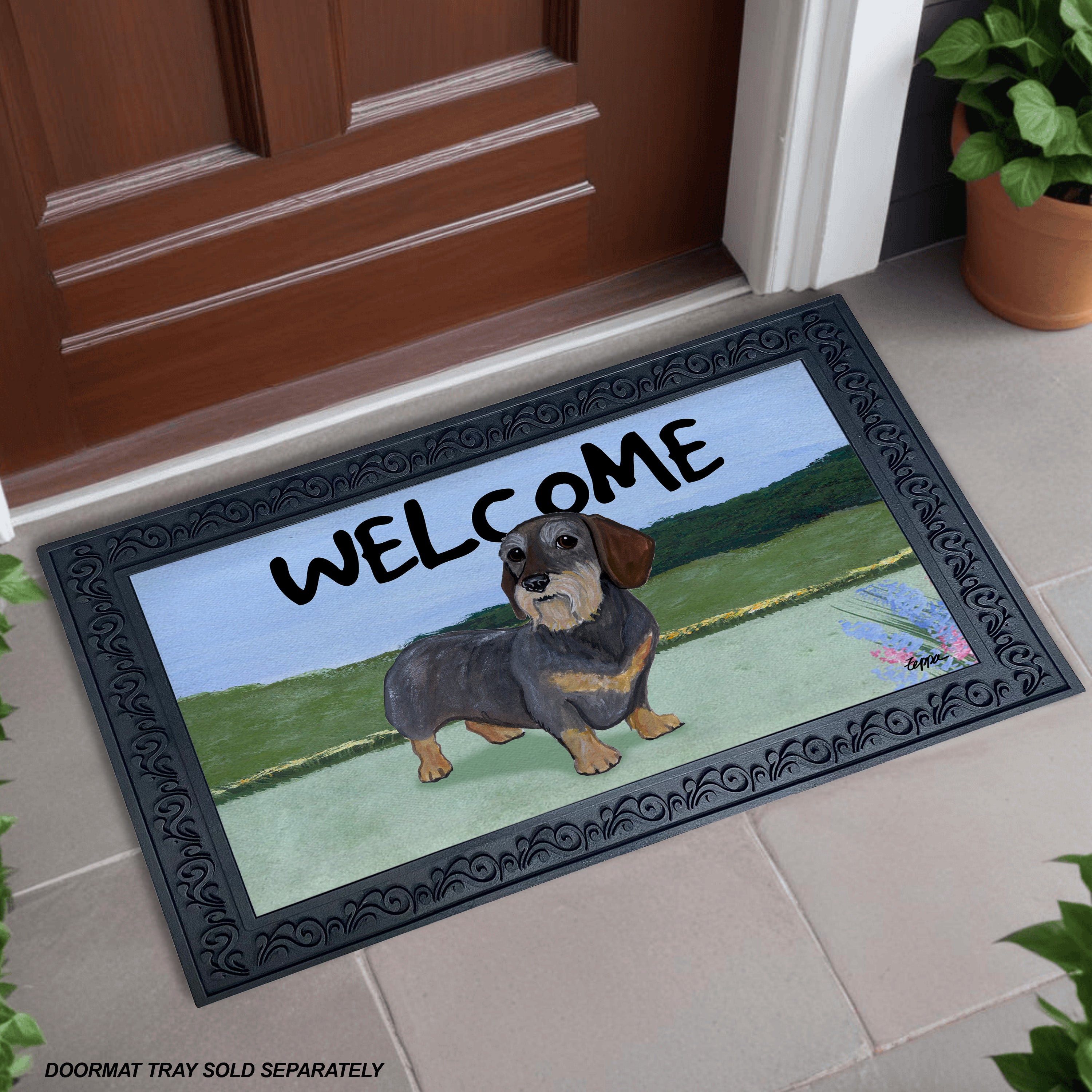 Wirehaired Dachshund Yard Scene Welcome Mat