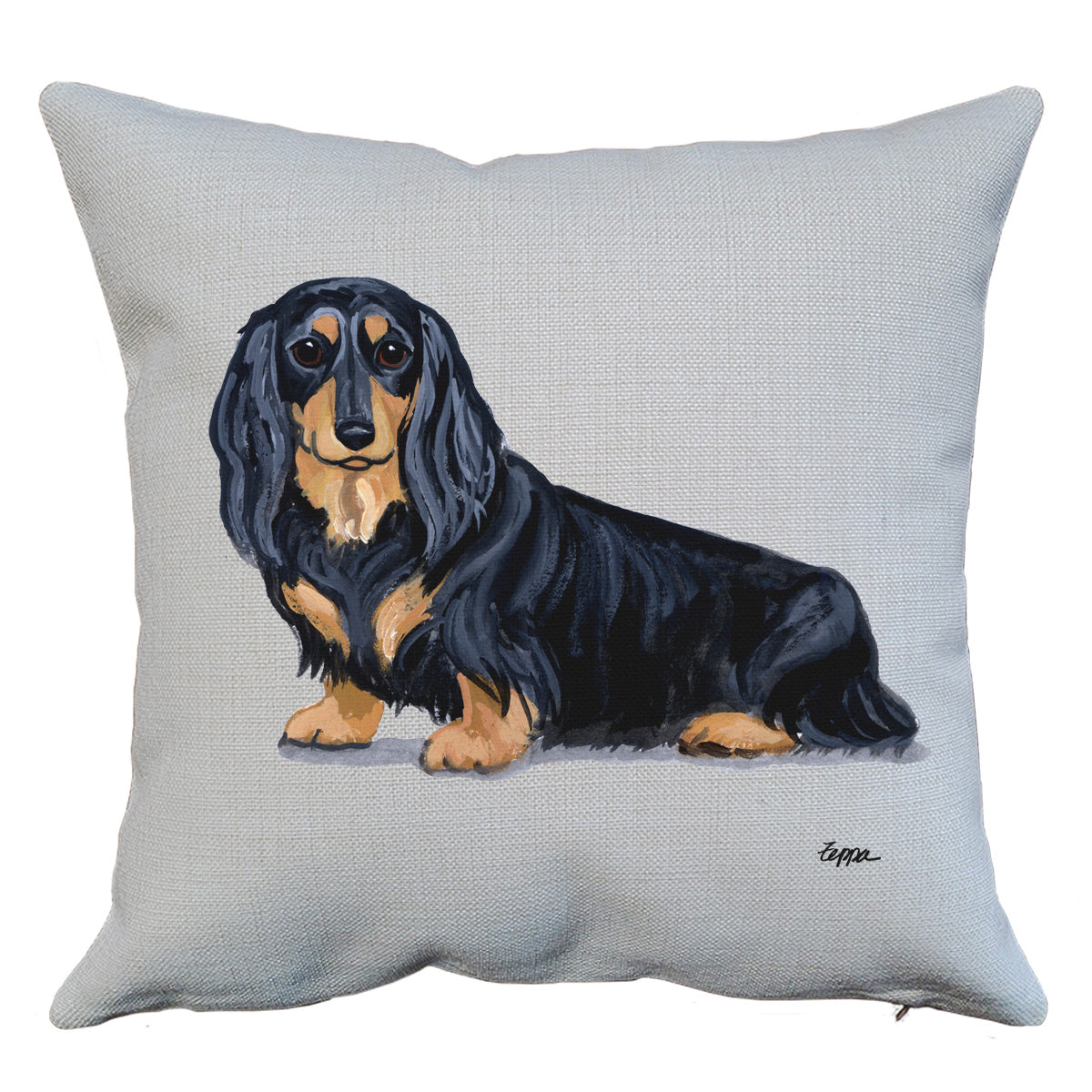 Longhair Black and Tan Dachshund Throw Pillow