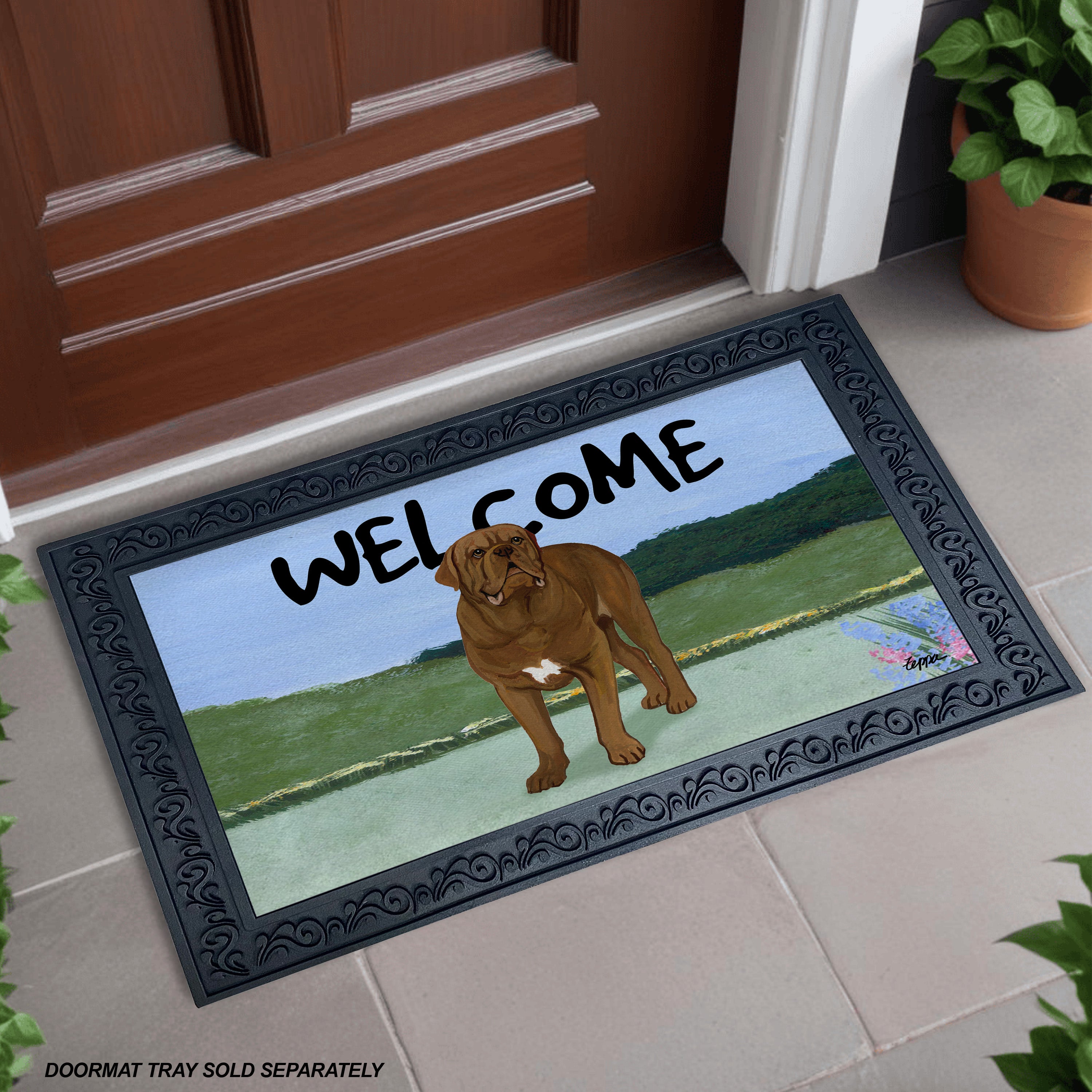 Dogue de Bordeaux Yard Scene Welcome Mat