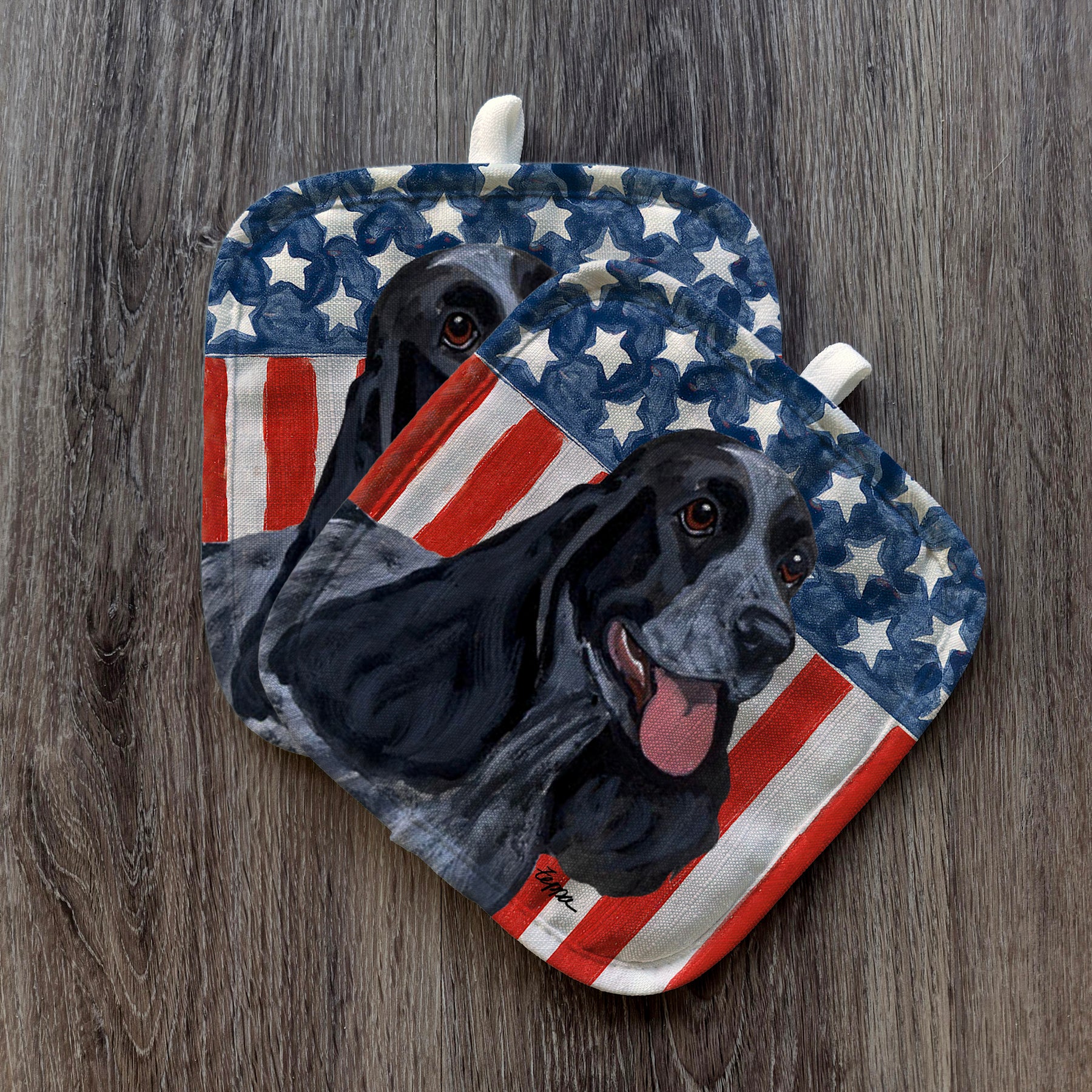 English Cocker Spaniel Americana Pot Holder Set