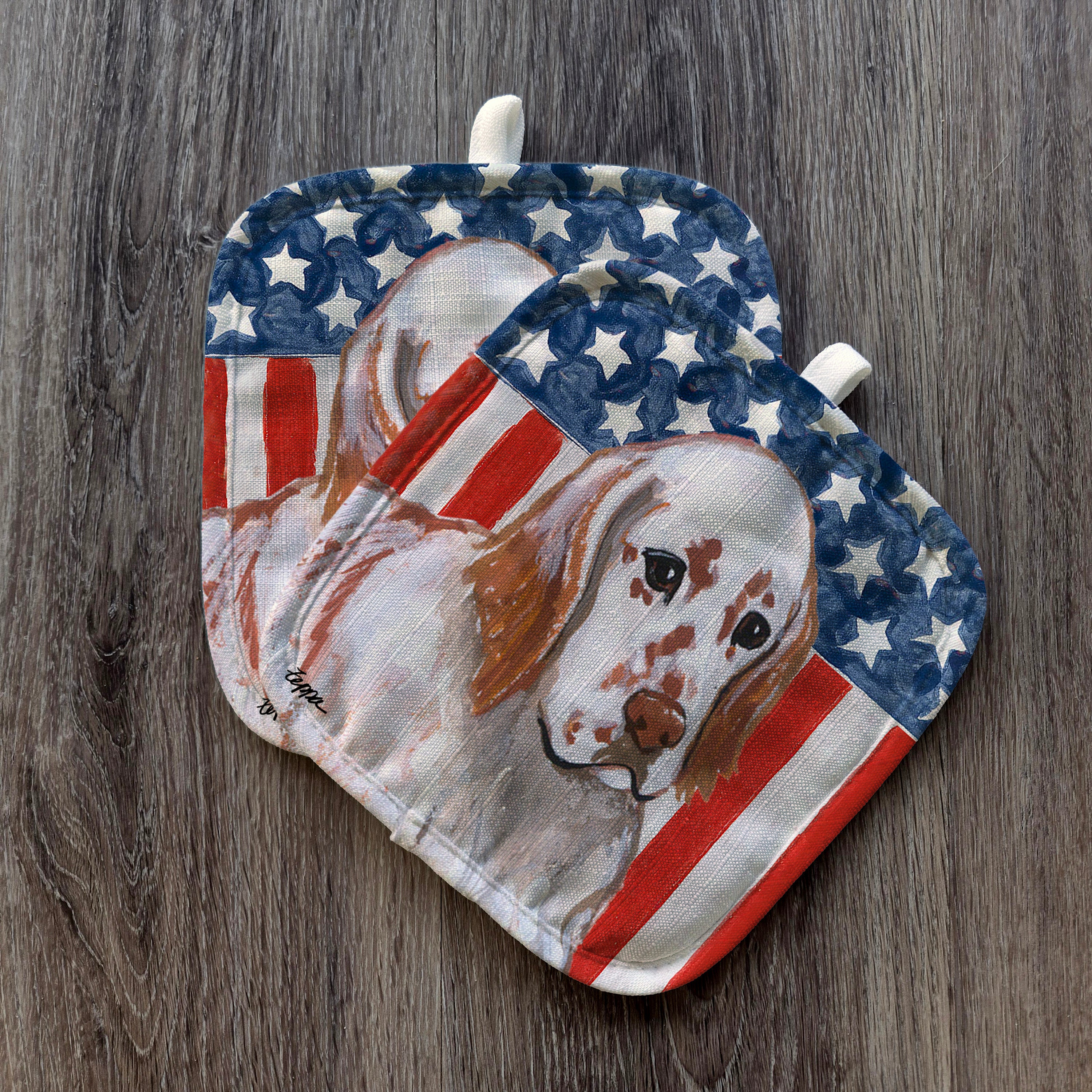 Red Belton English Setter Americana Pot Holder Set