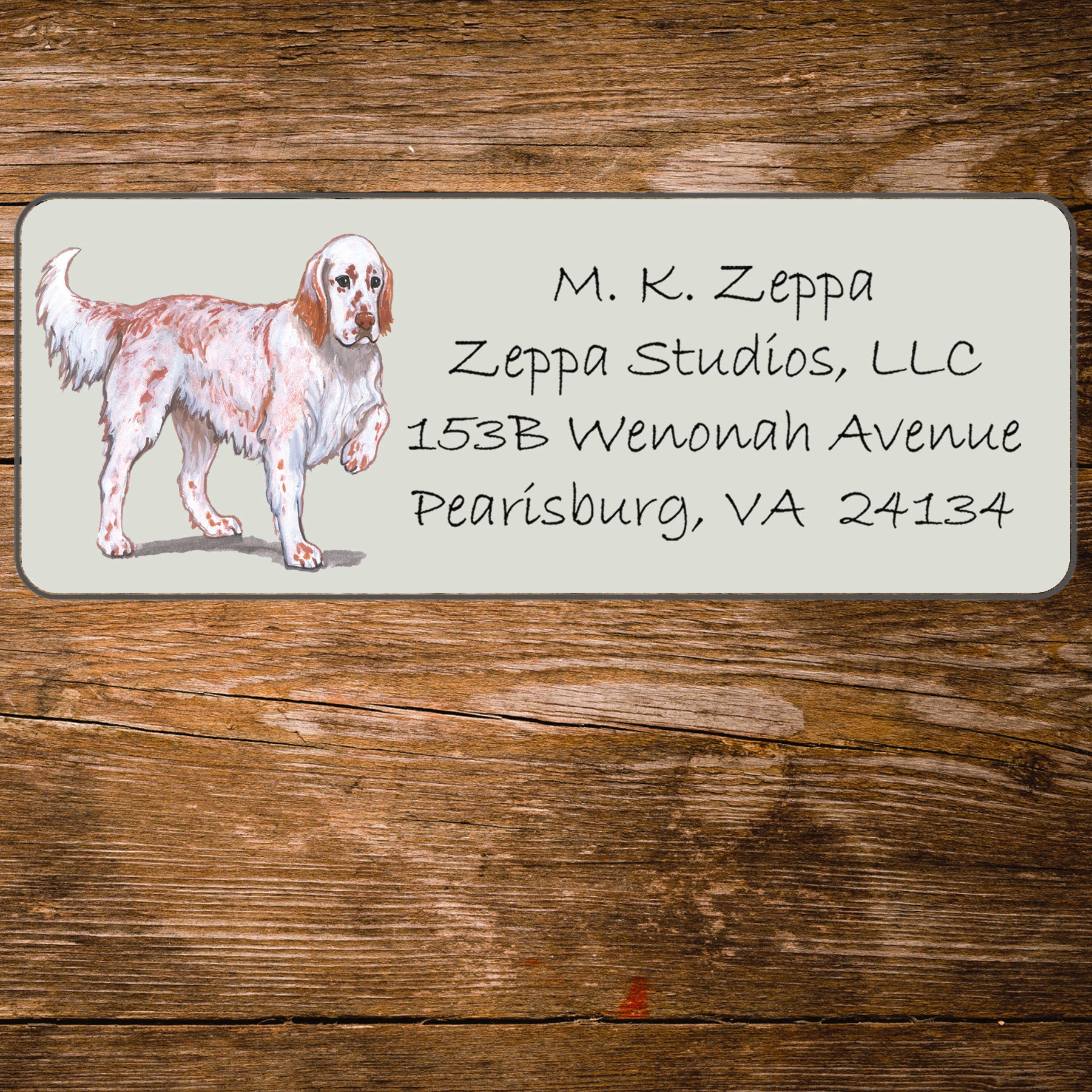 Return address label with a English Setter illustration