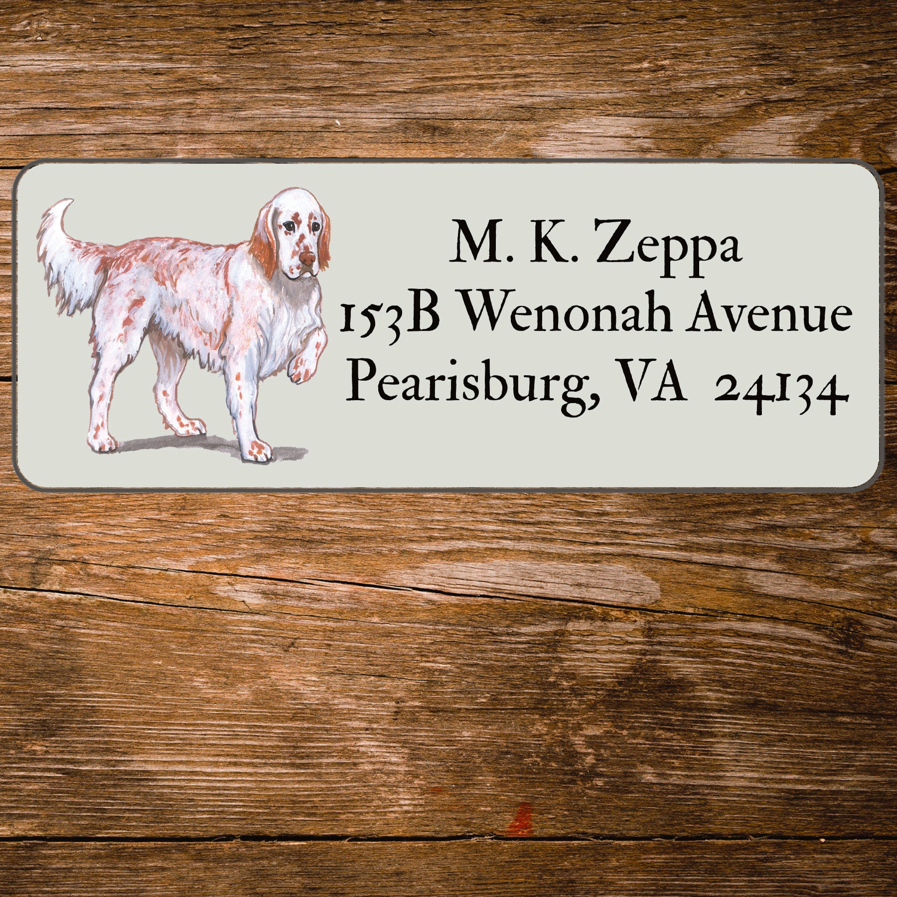 Return address label with a English Setter illustration