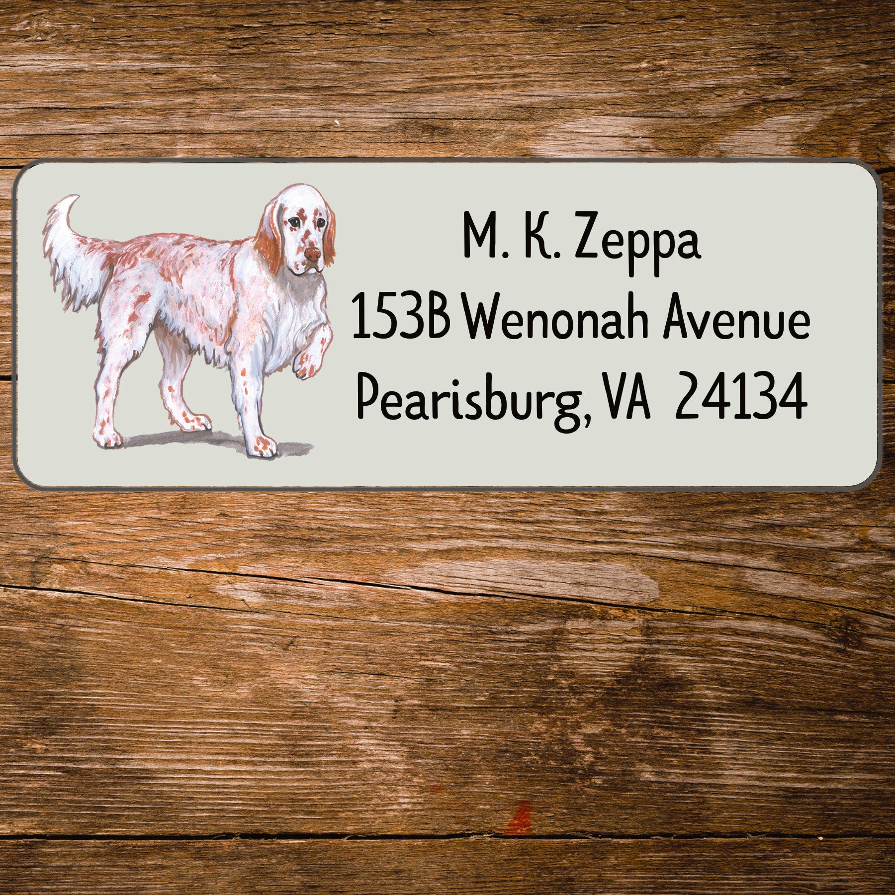 Return address label with a English Setter illustration