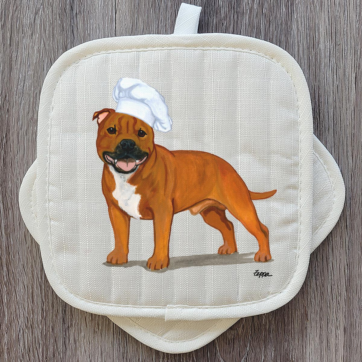 Red English Staffordshire Terrier Pot Holder Set