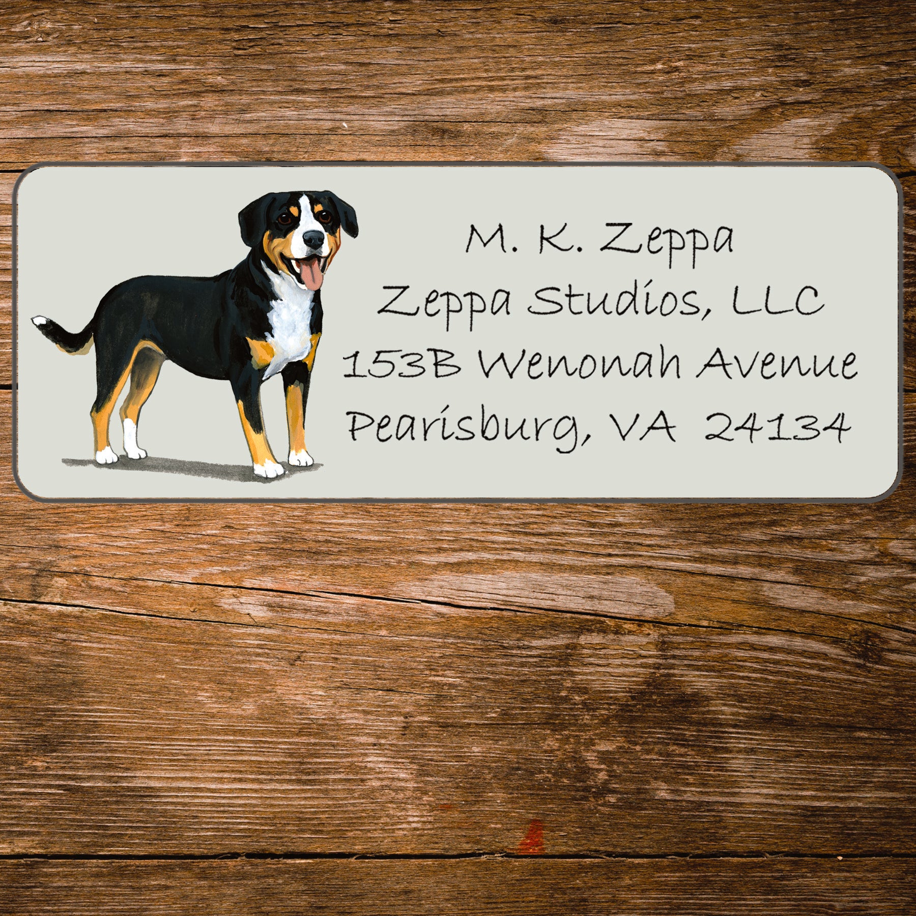 Return address label with a Entelbucher Mountain Dog illustration