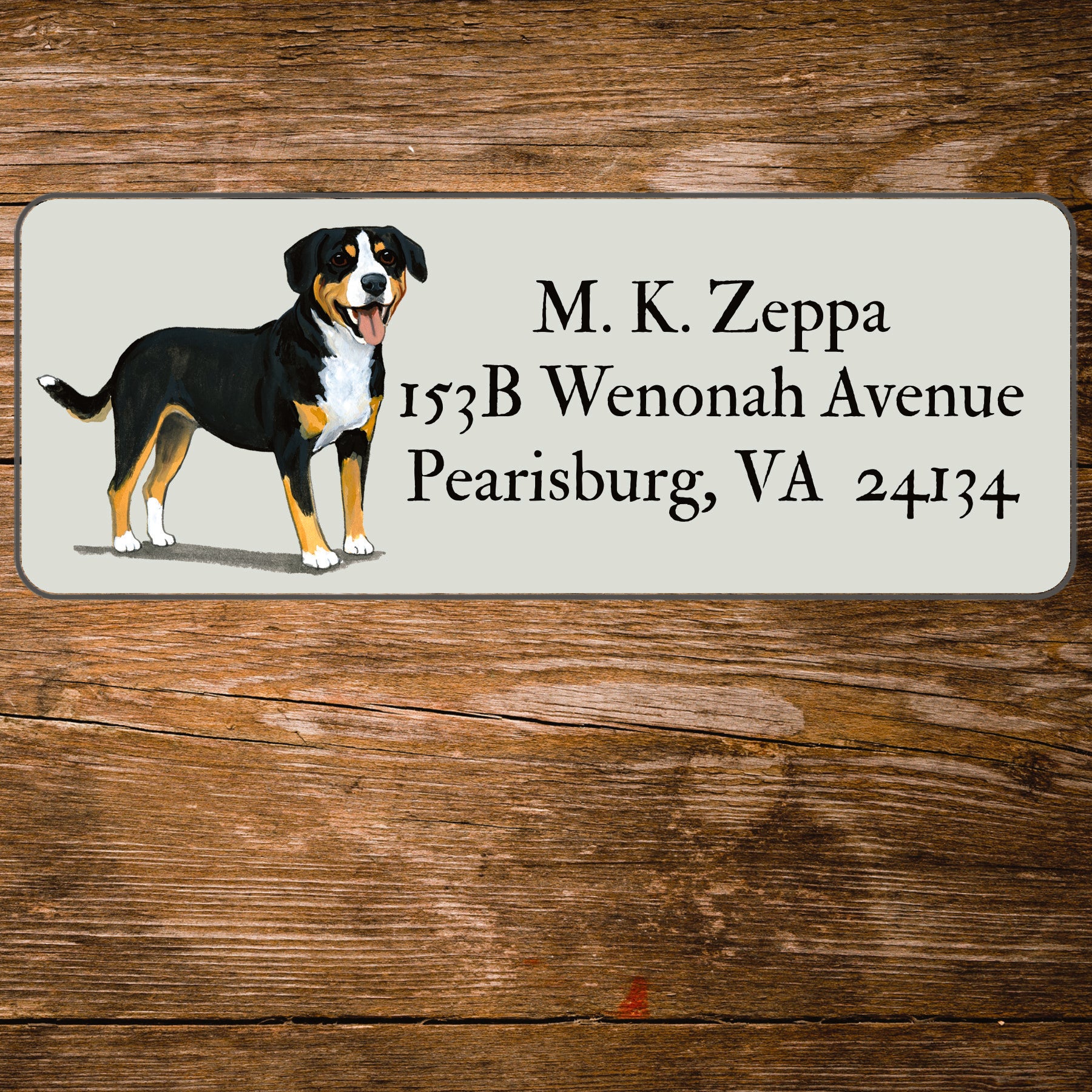 Return address label with a Entelbucher Mountain Dog illustration