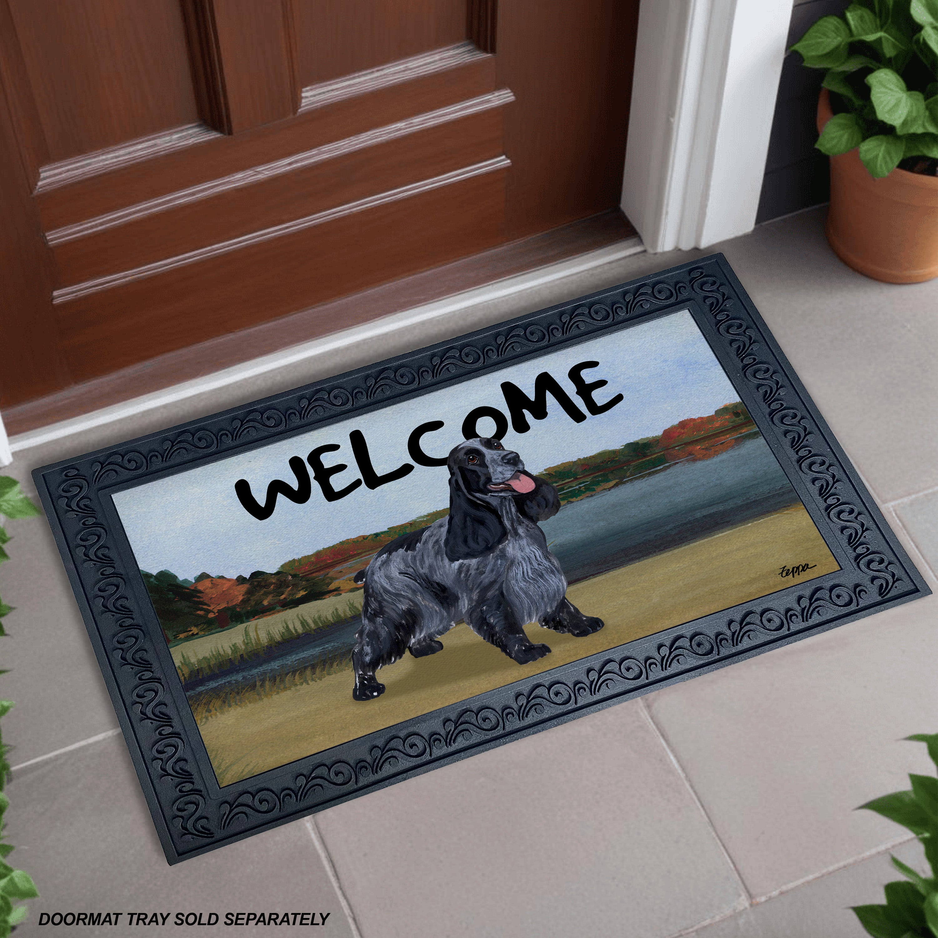 English Cocker Spaniel Lake Scene Welcome Mat