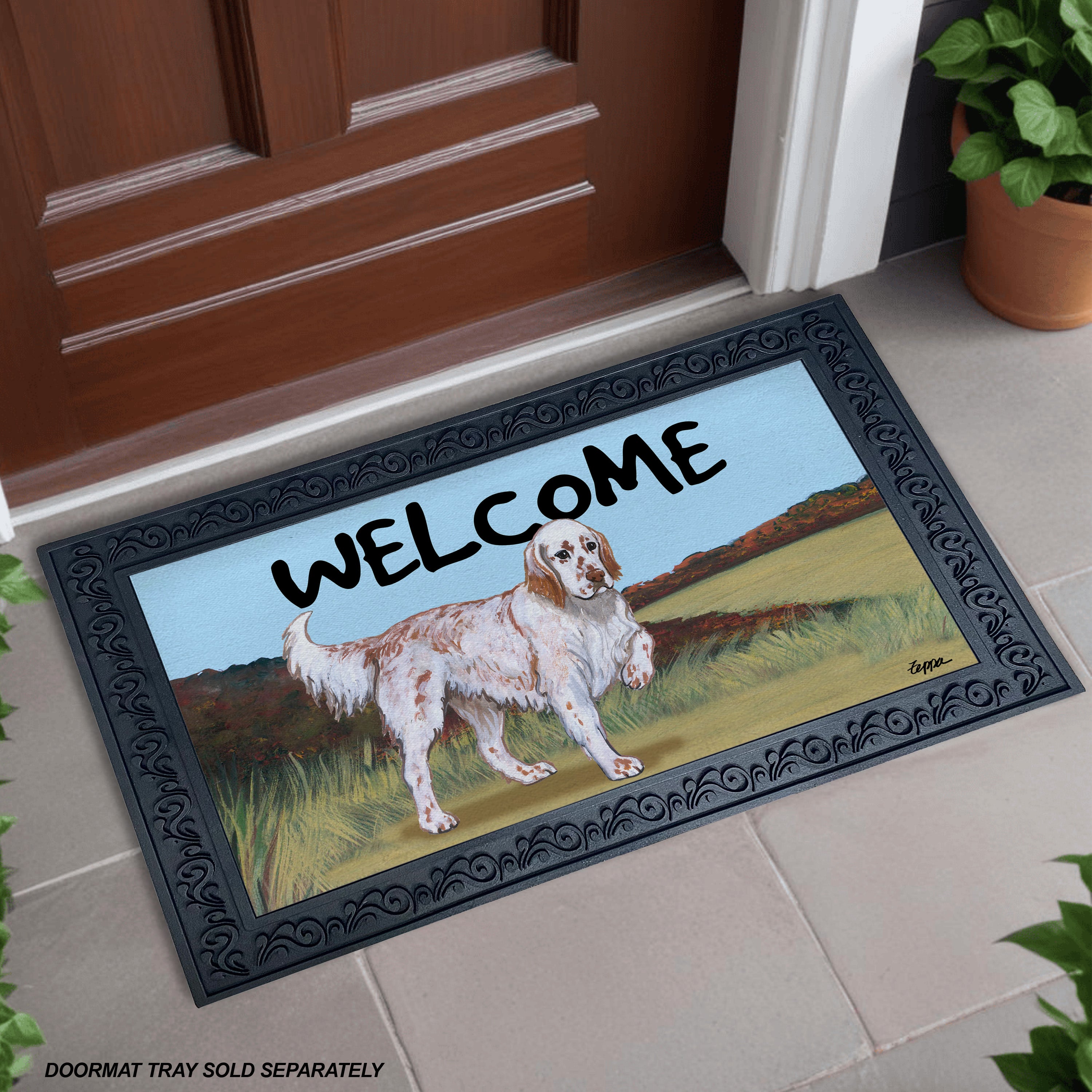 Red Belton English Setter Field Scene Welcome Mat