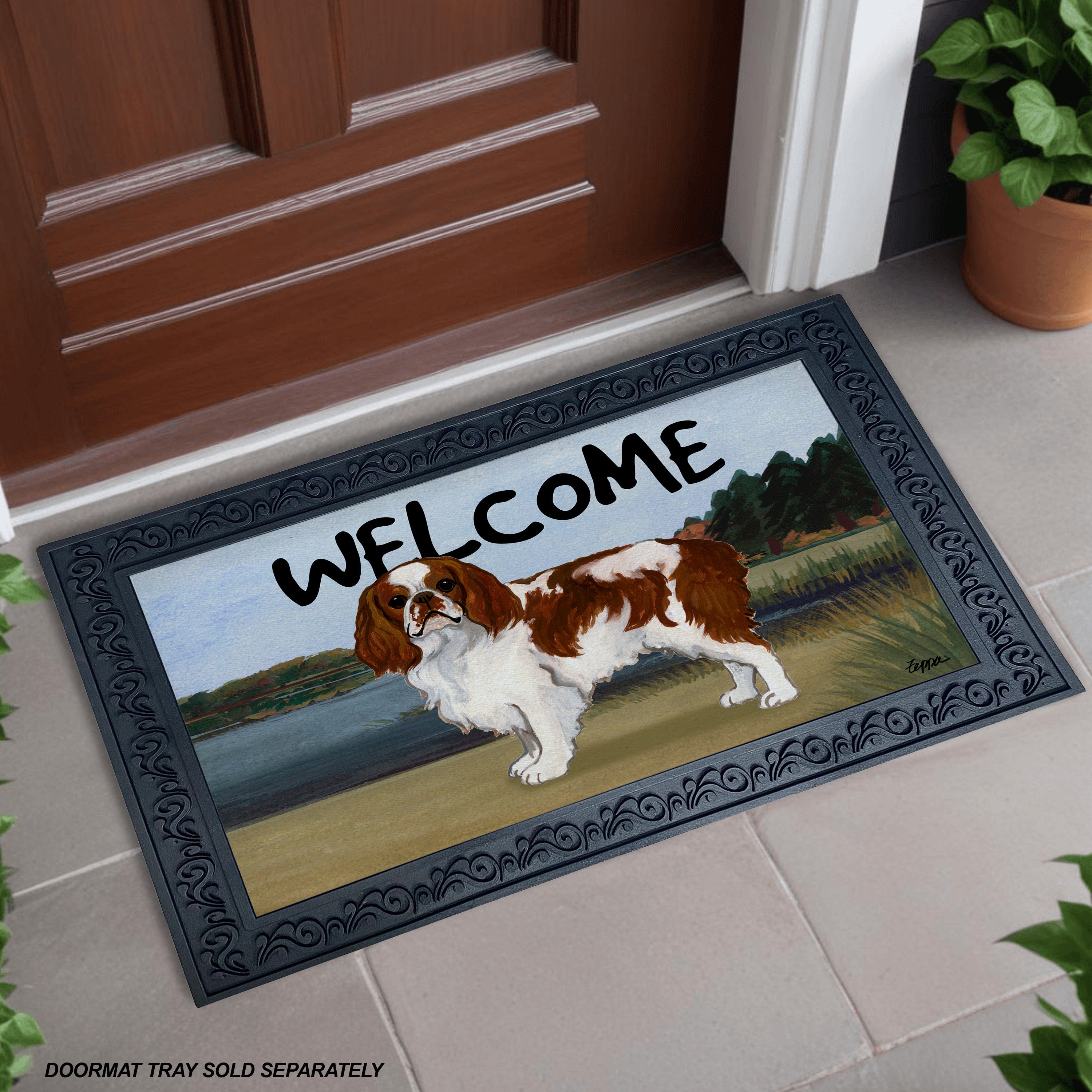 Blenheim English Toy Spaniel Lake Scene Welcome Mat