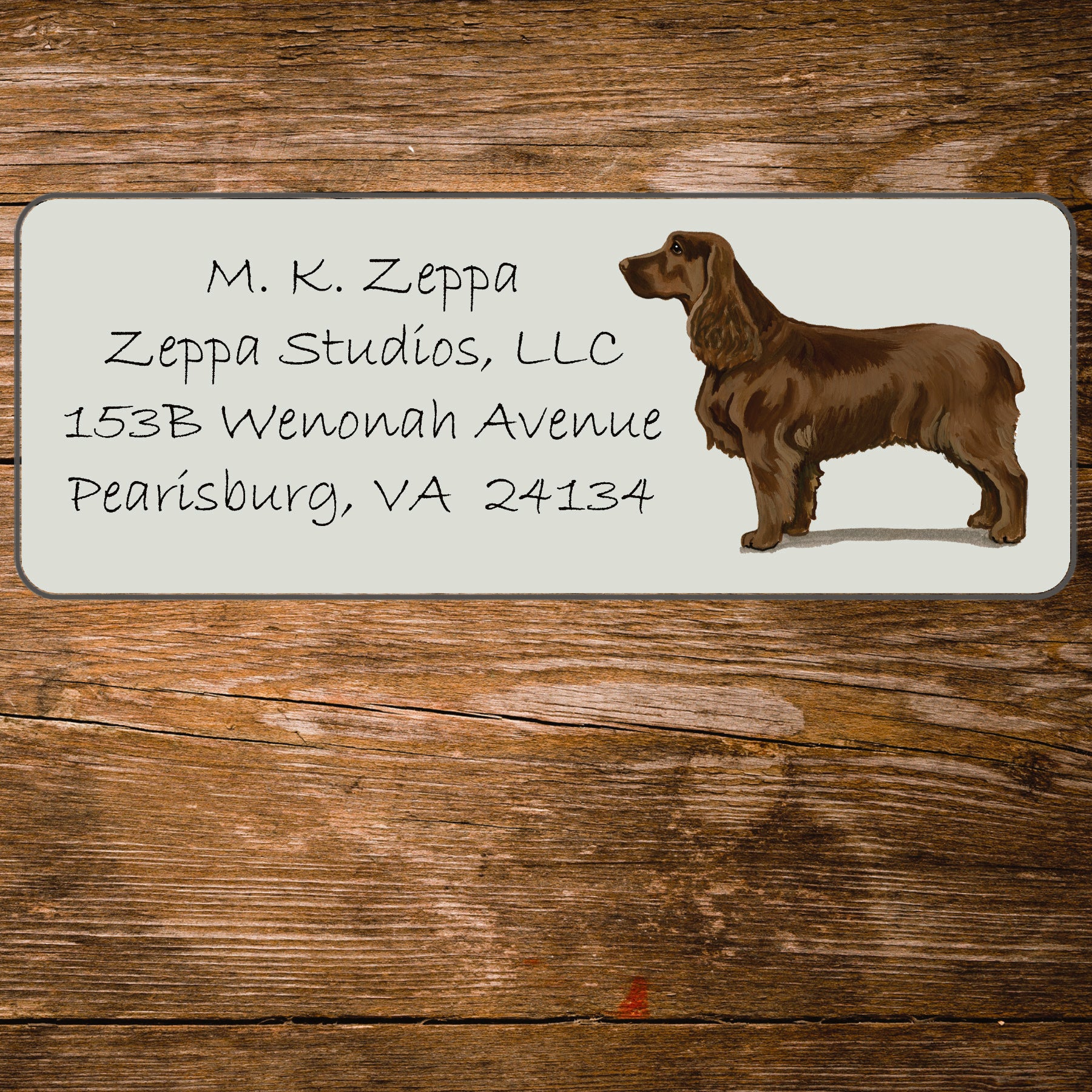 Return address label with a Field Spaniel illustration