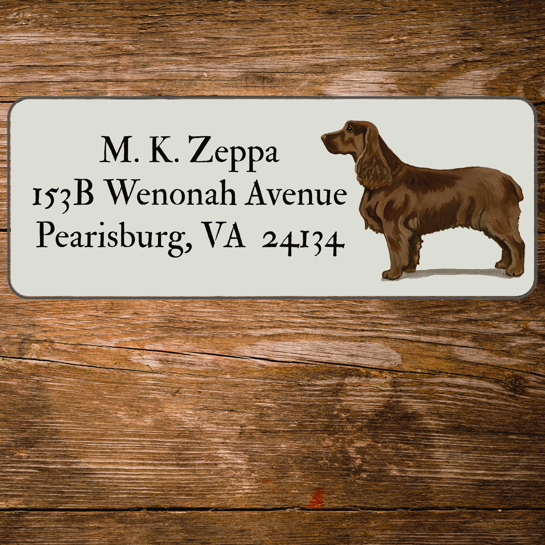 Return address label with a Field Spaniel illustration