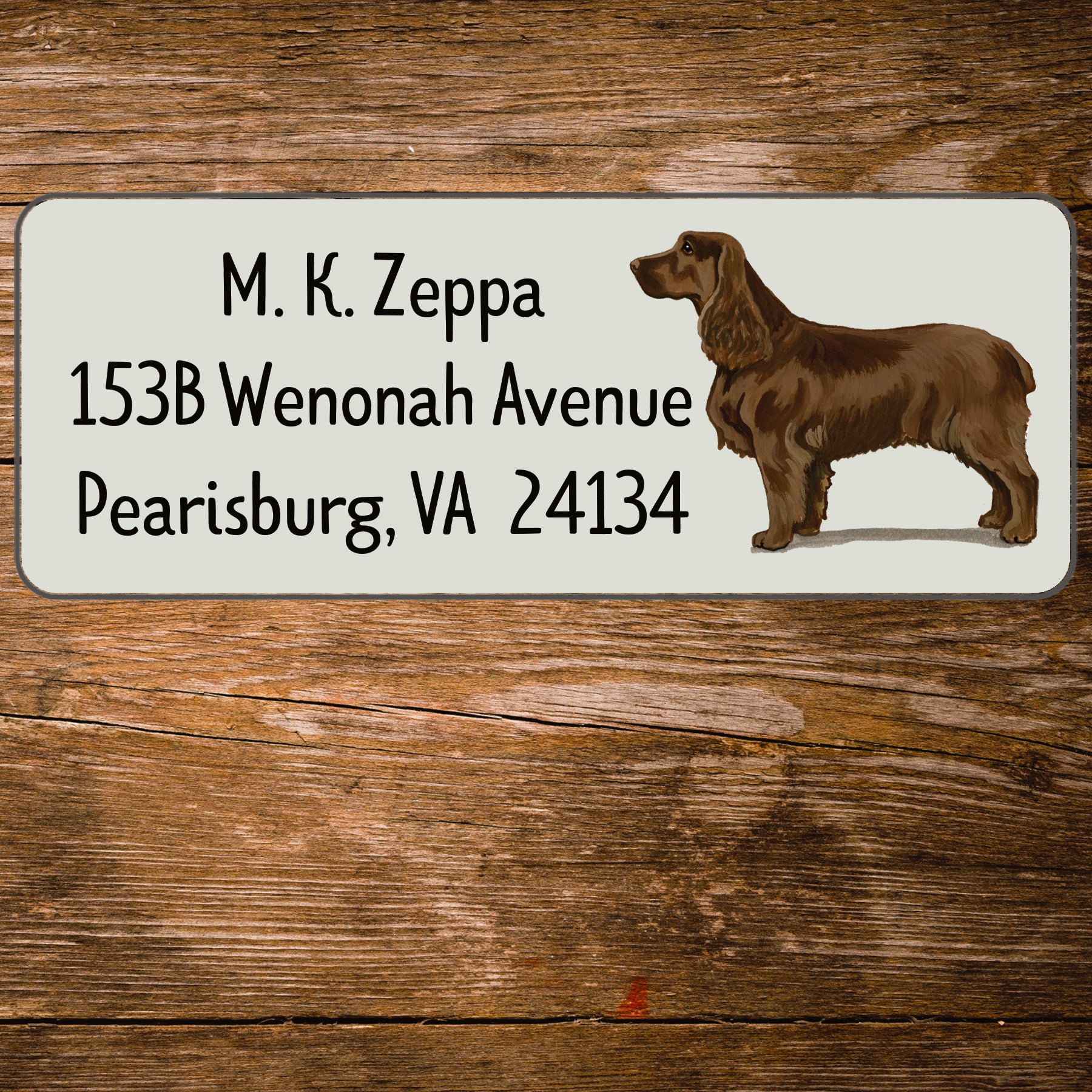 Return address label with a Field Spaniel illustration