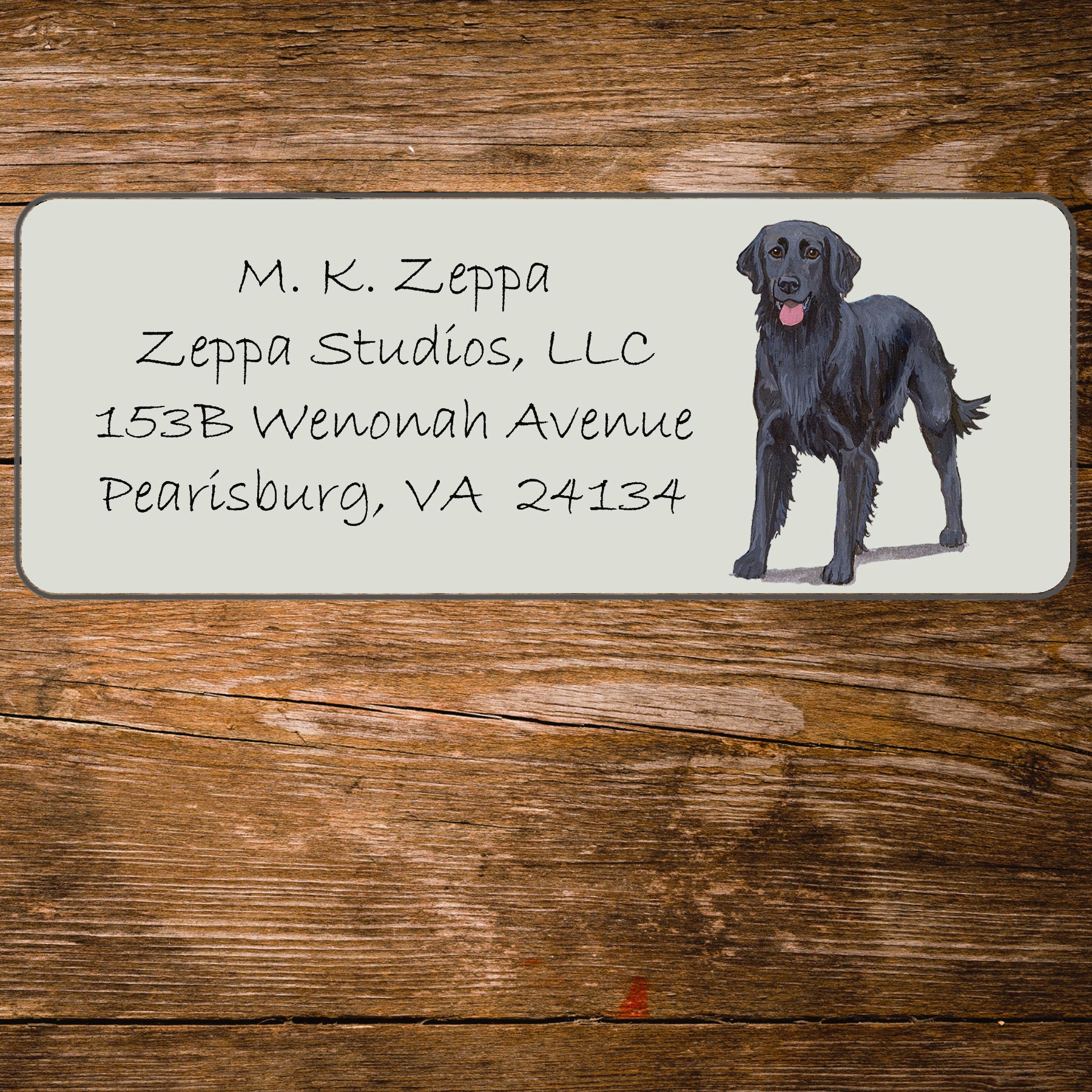 Return address label with a Flat Coated Retrieverl illustration