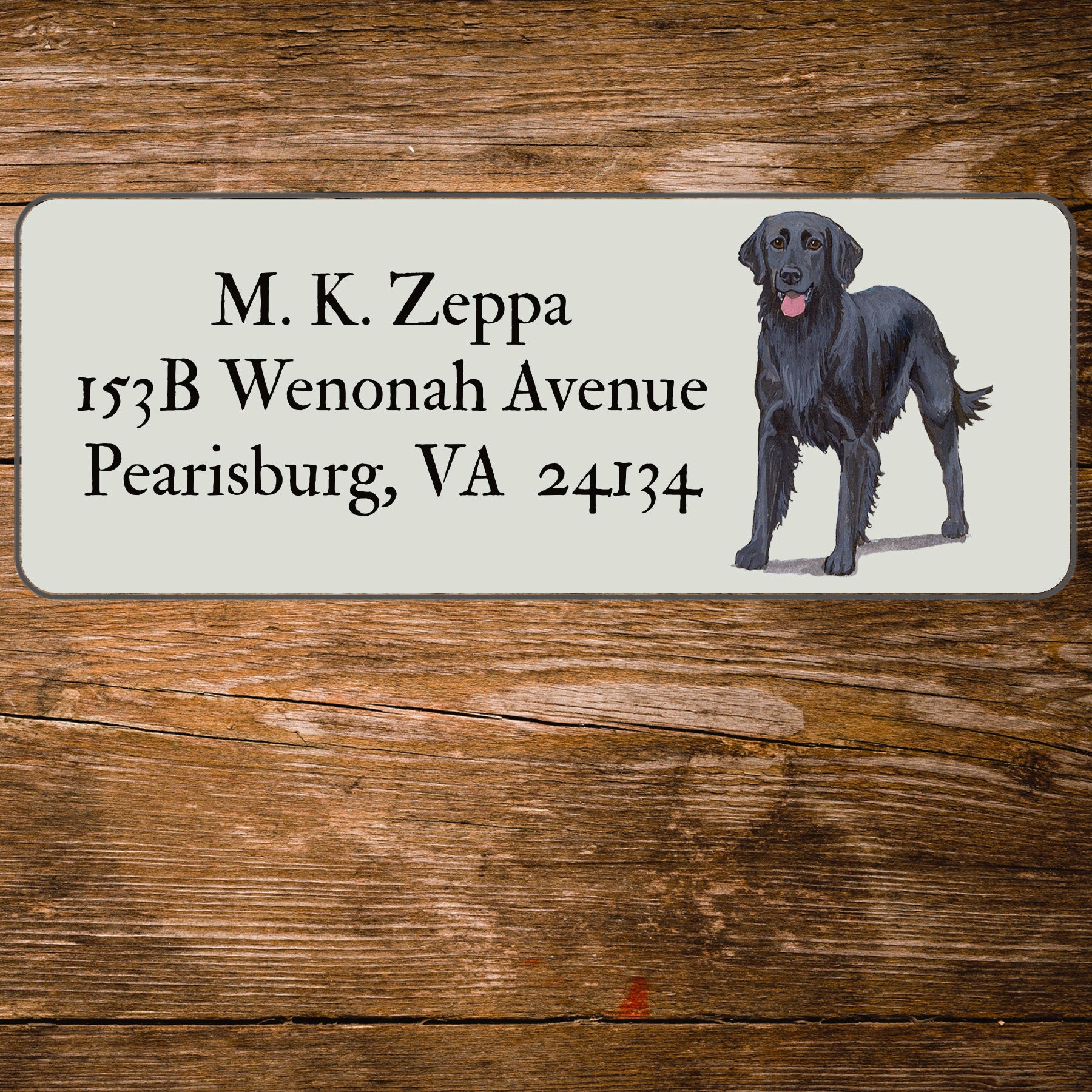 Return address label with a Flat Coated Retrieverl illustration