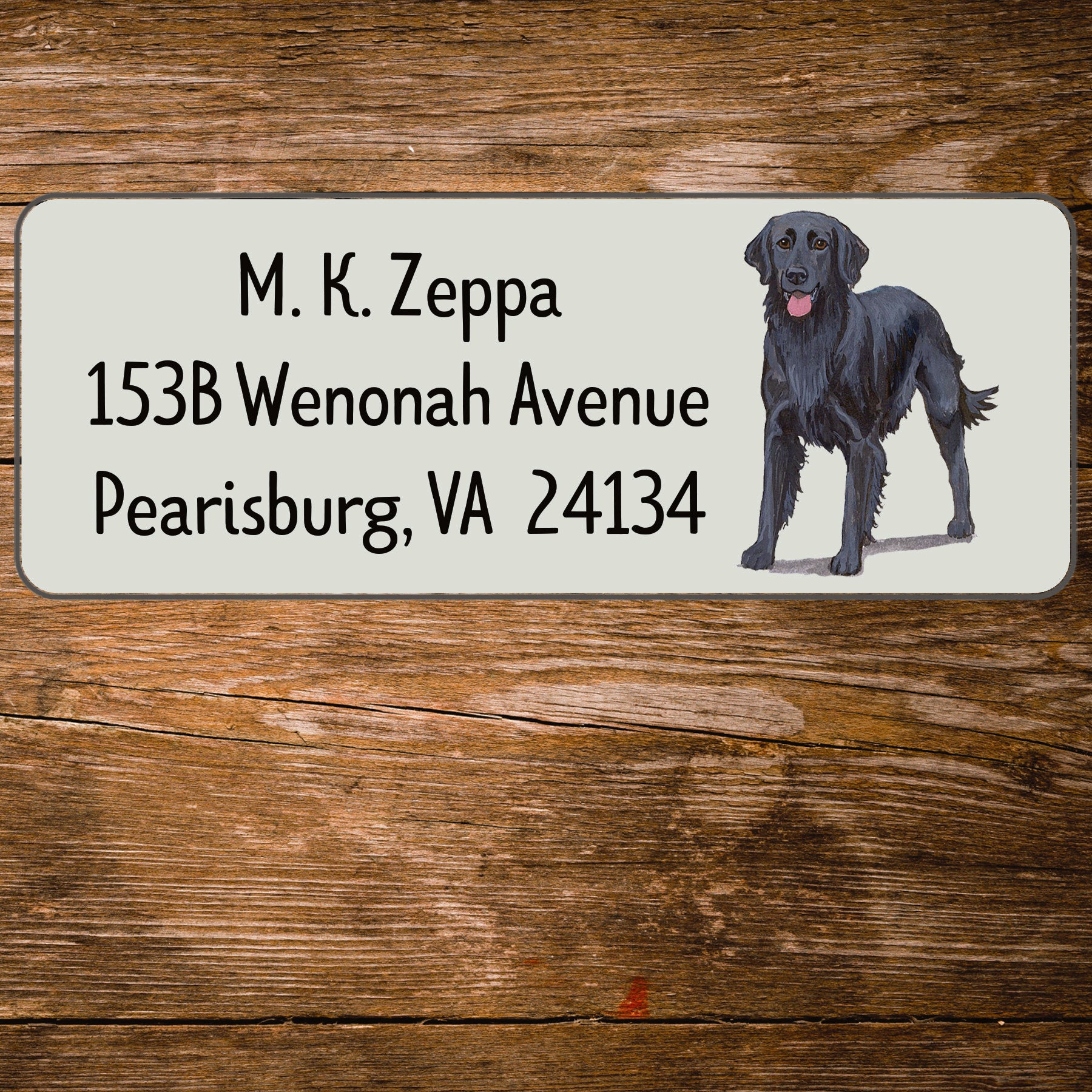 Return address label with a Flat Coated Retrieverl illustration