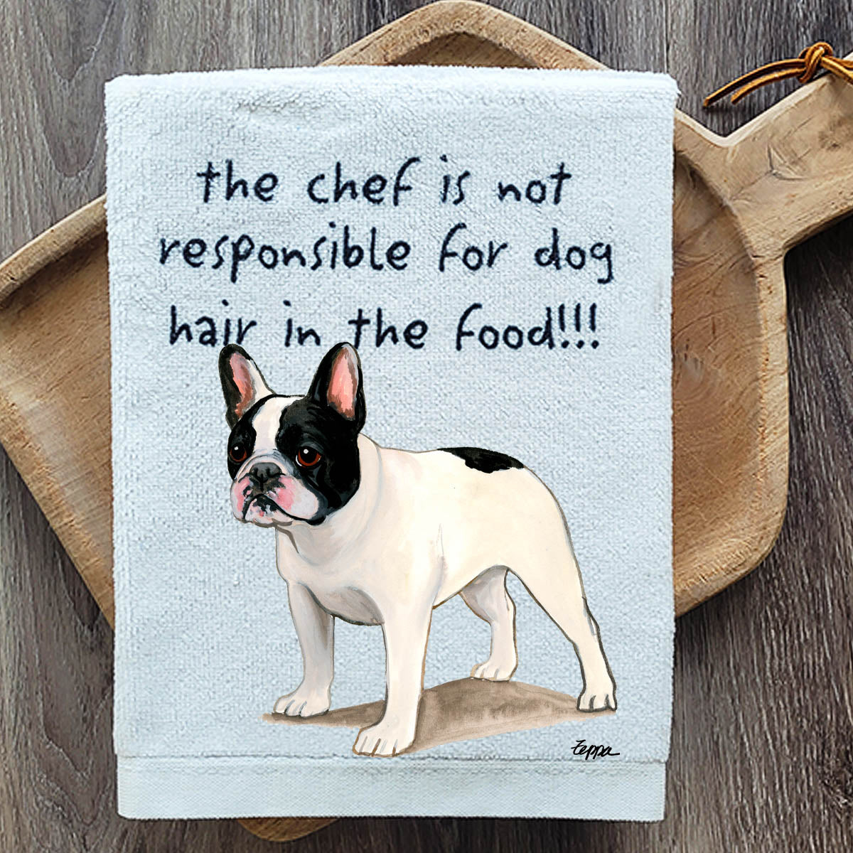 Pawsitively Adorable Black and White French Bulldog Kitchen Towel