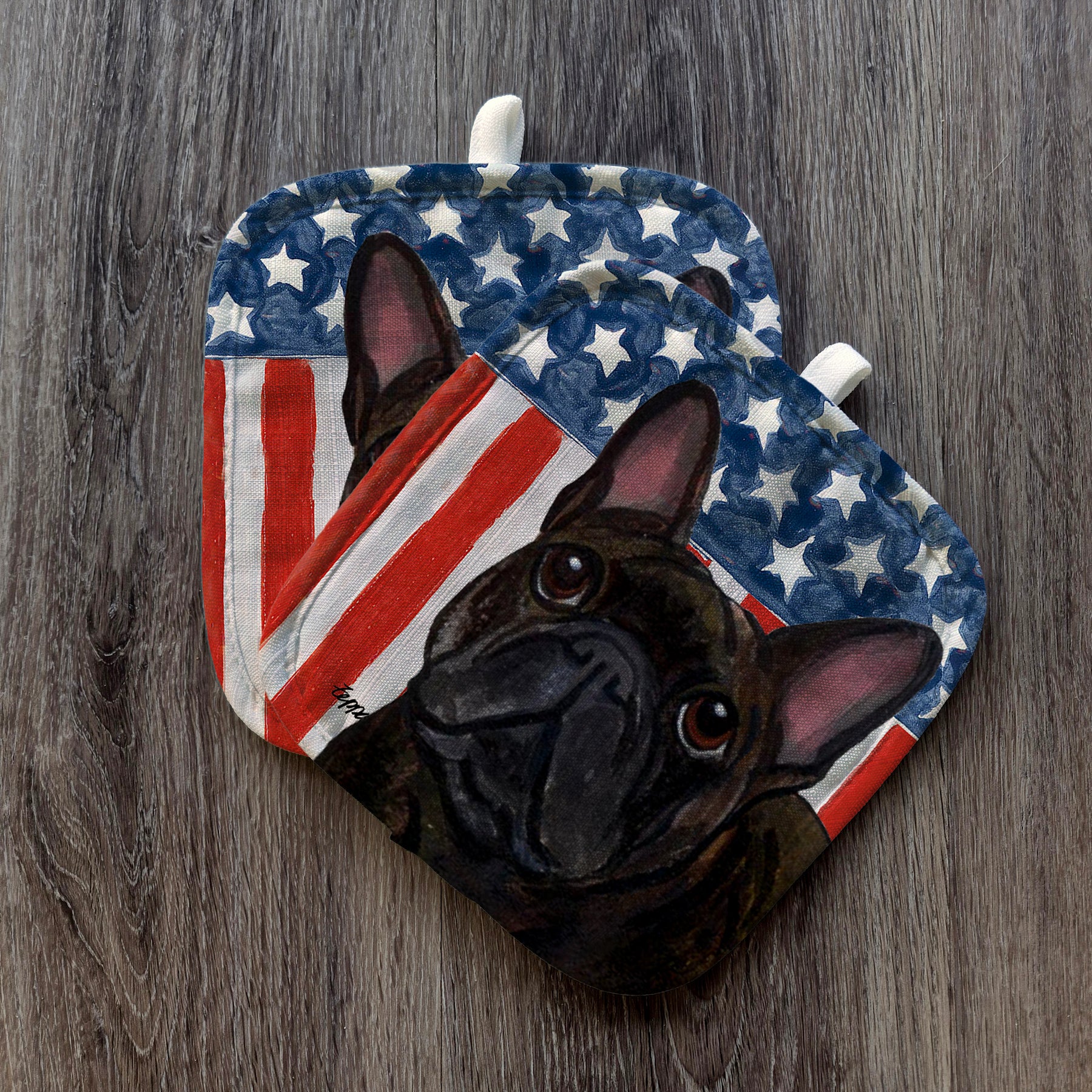 French Bulldog Americana Pot Holder Set