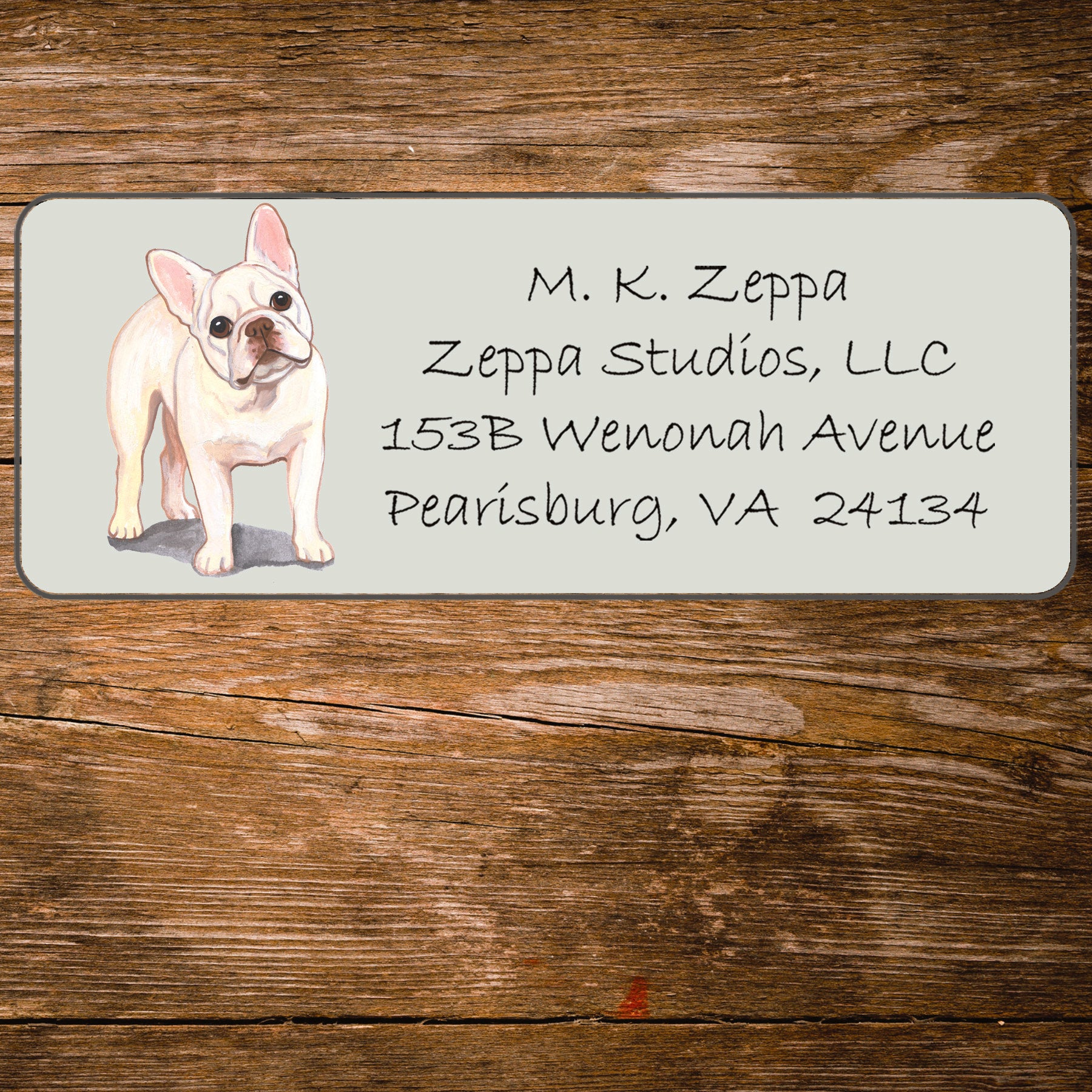 Return address label with a French Bulldog illustration