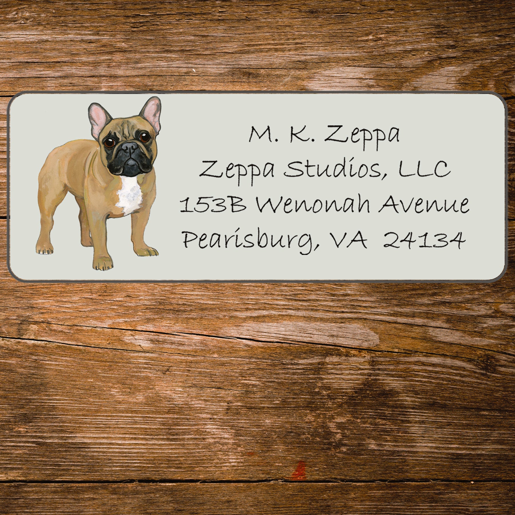 Return address label with a French Bulldog illustration