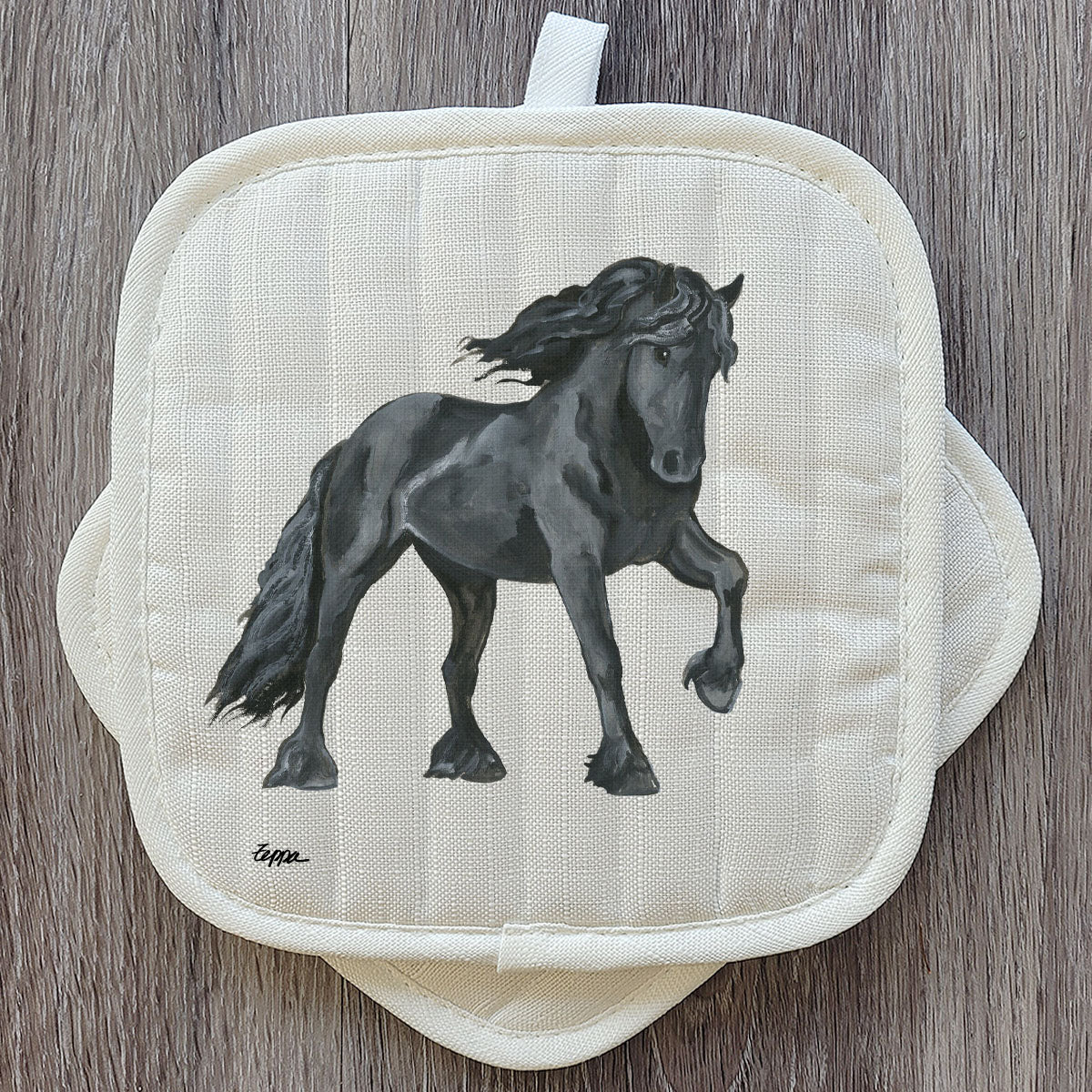 Pot Holder Set with Friesian Horse Design