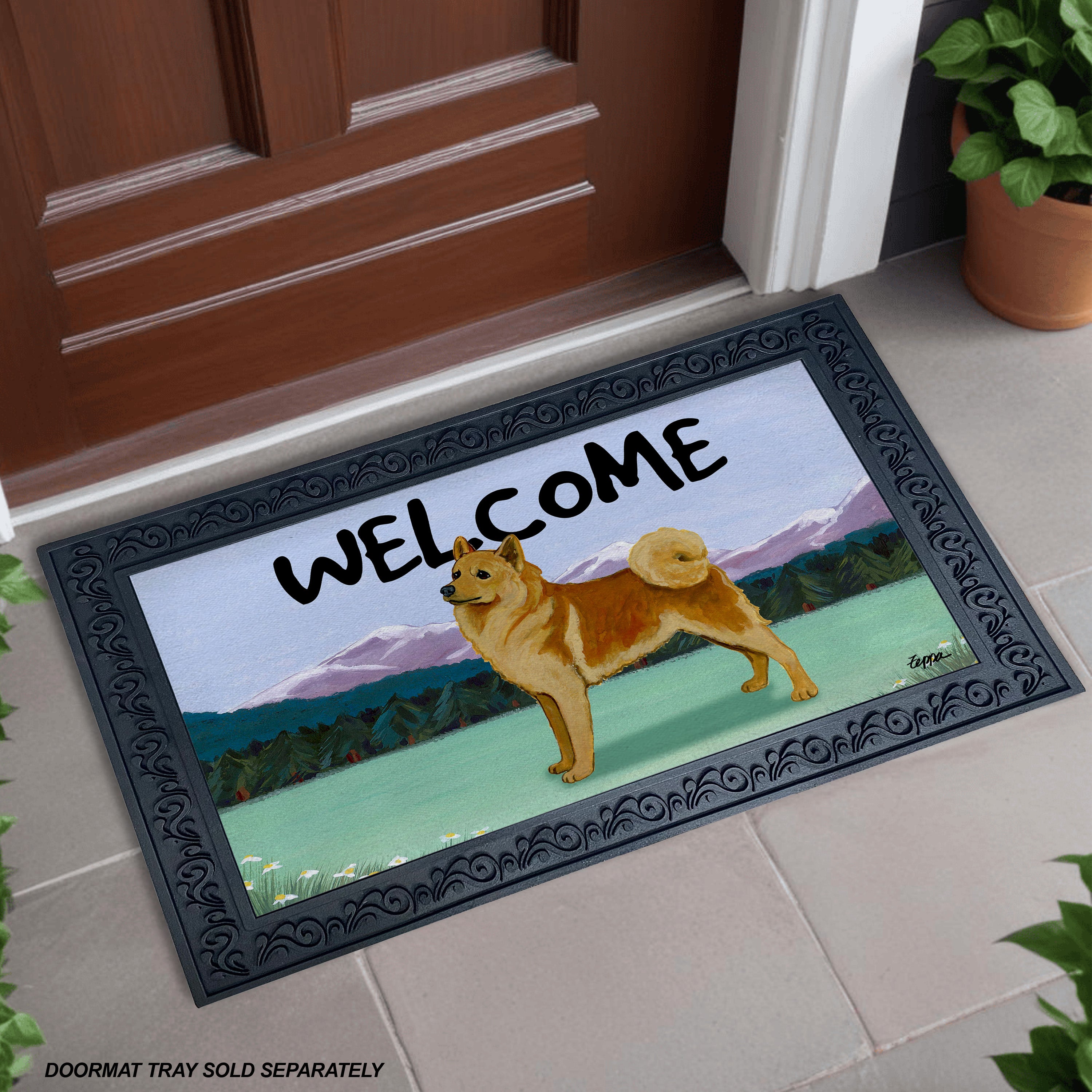 Finnish Spitz Mountain Scene Welcome Mat