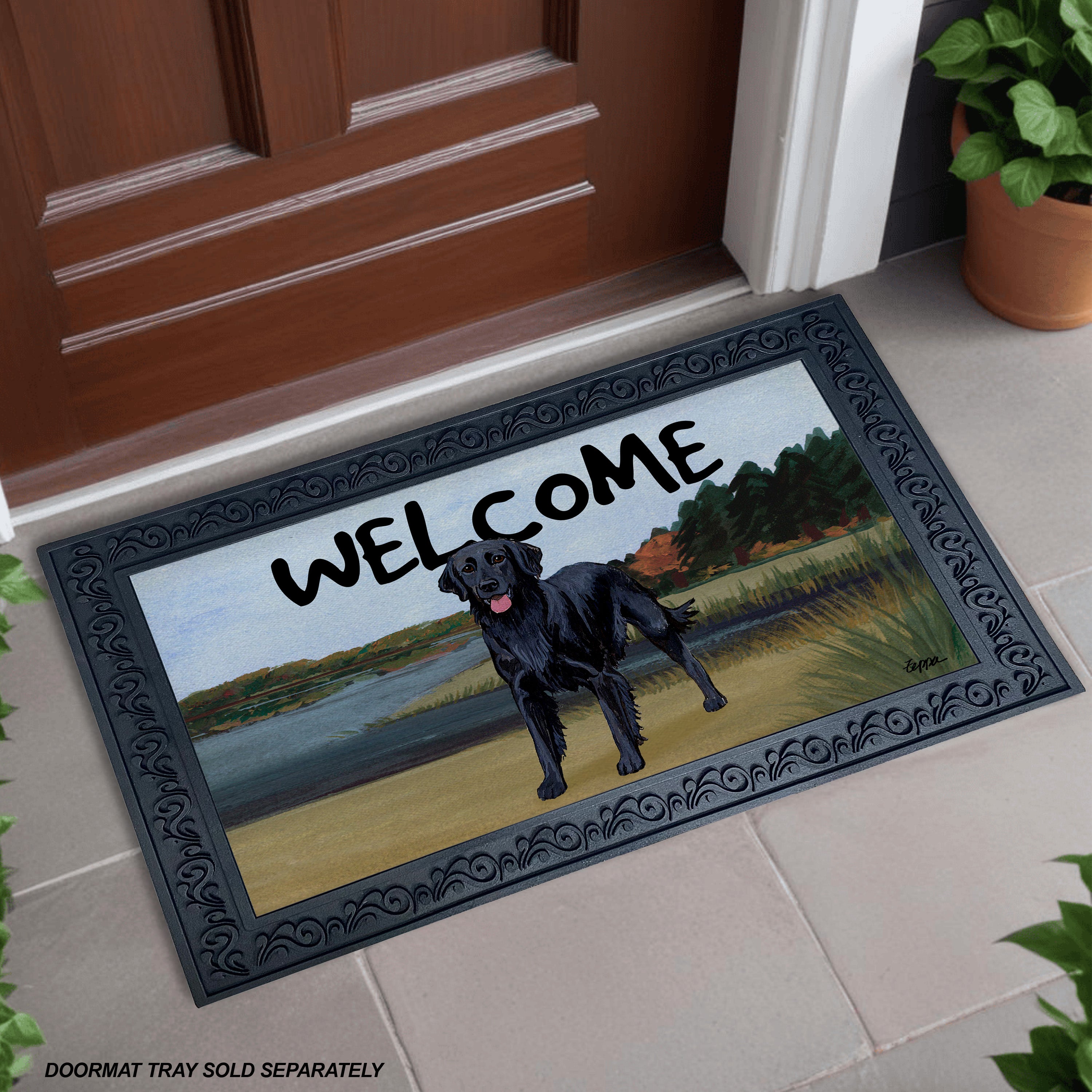 Flat Coated Retriever Lake Scene Welcome Mat