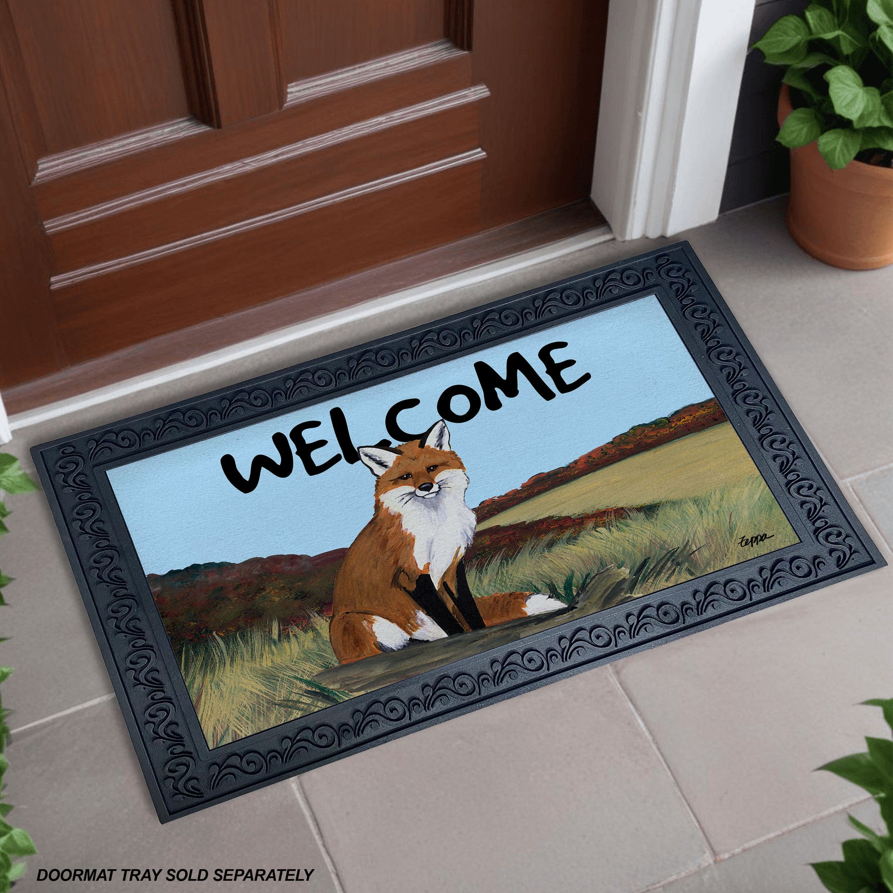 Sitting Fox Welcome Mat