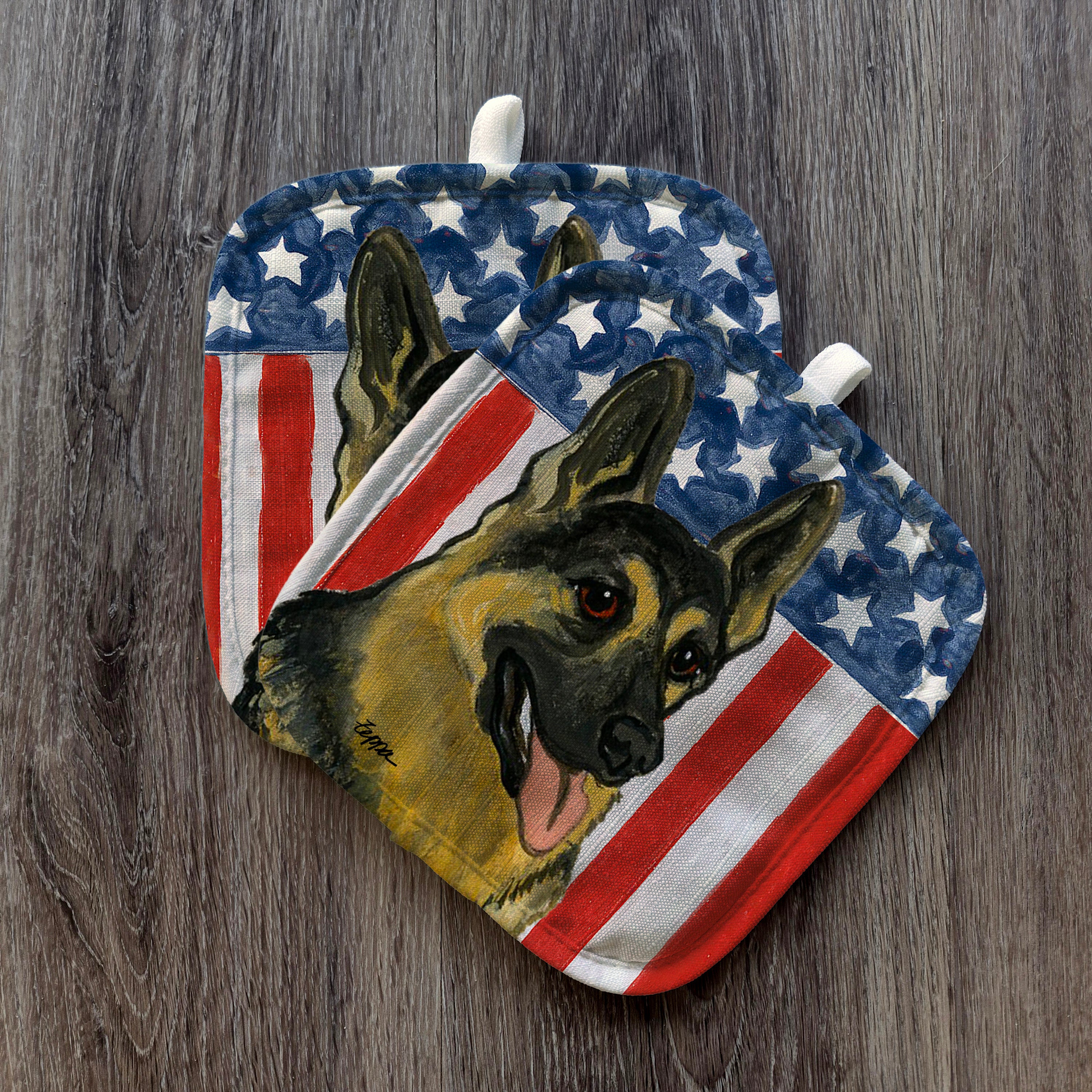 German Shepherd Americana Pot Holder Set