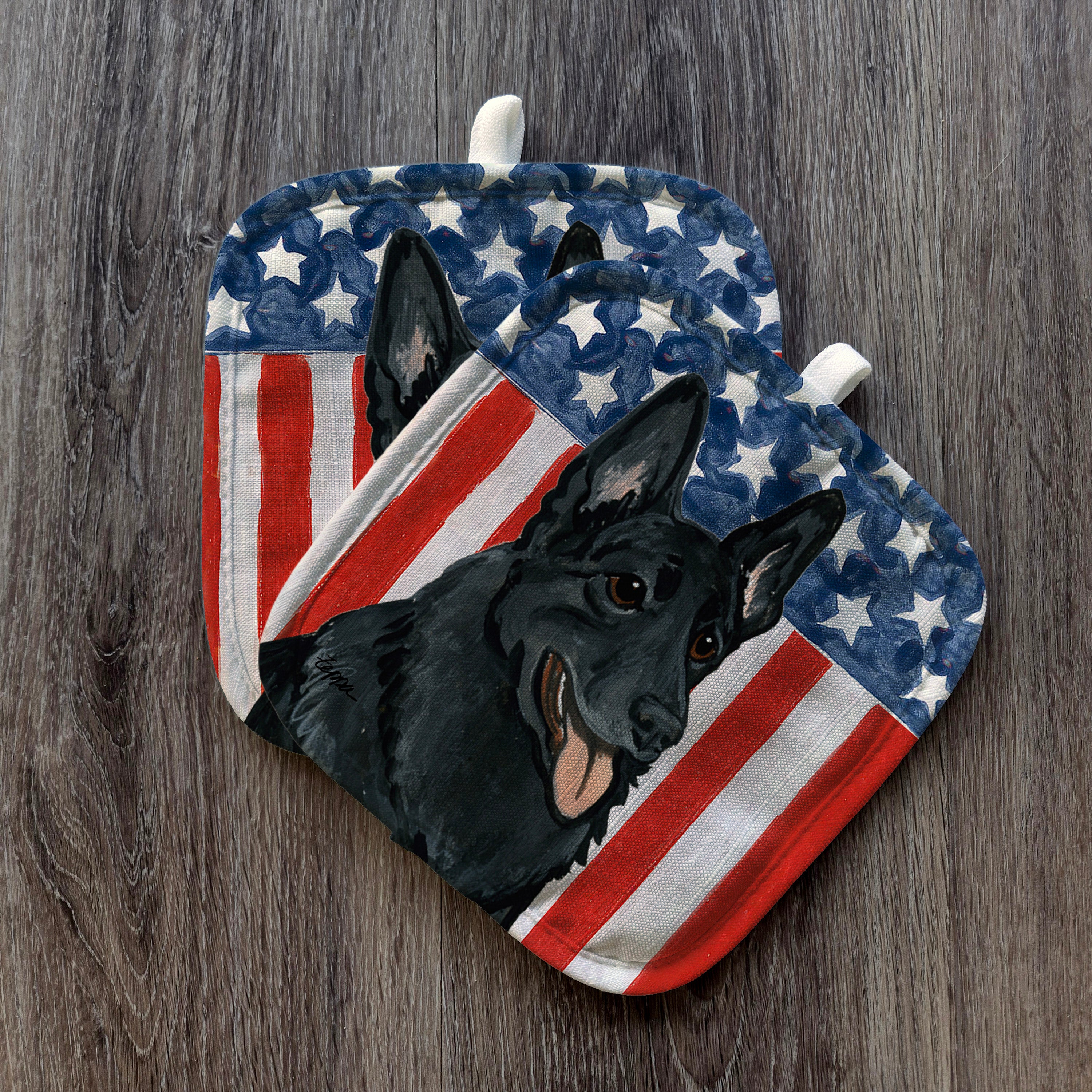 Black German Shepherd Americana Pot Holder Set