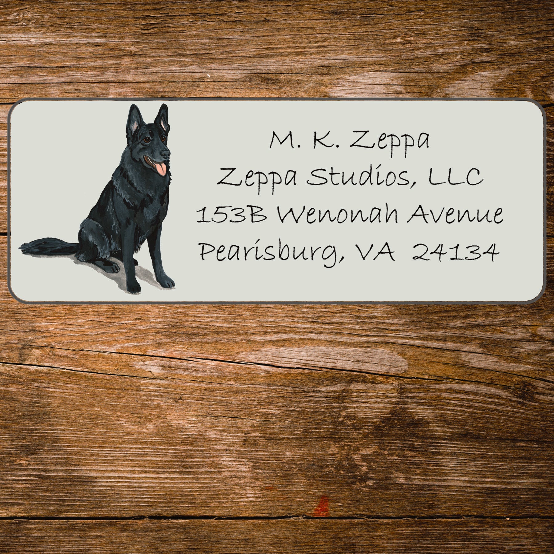 Return address label with a German Shepherd Dog illustration