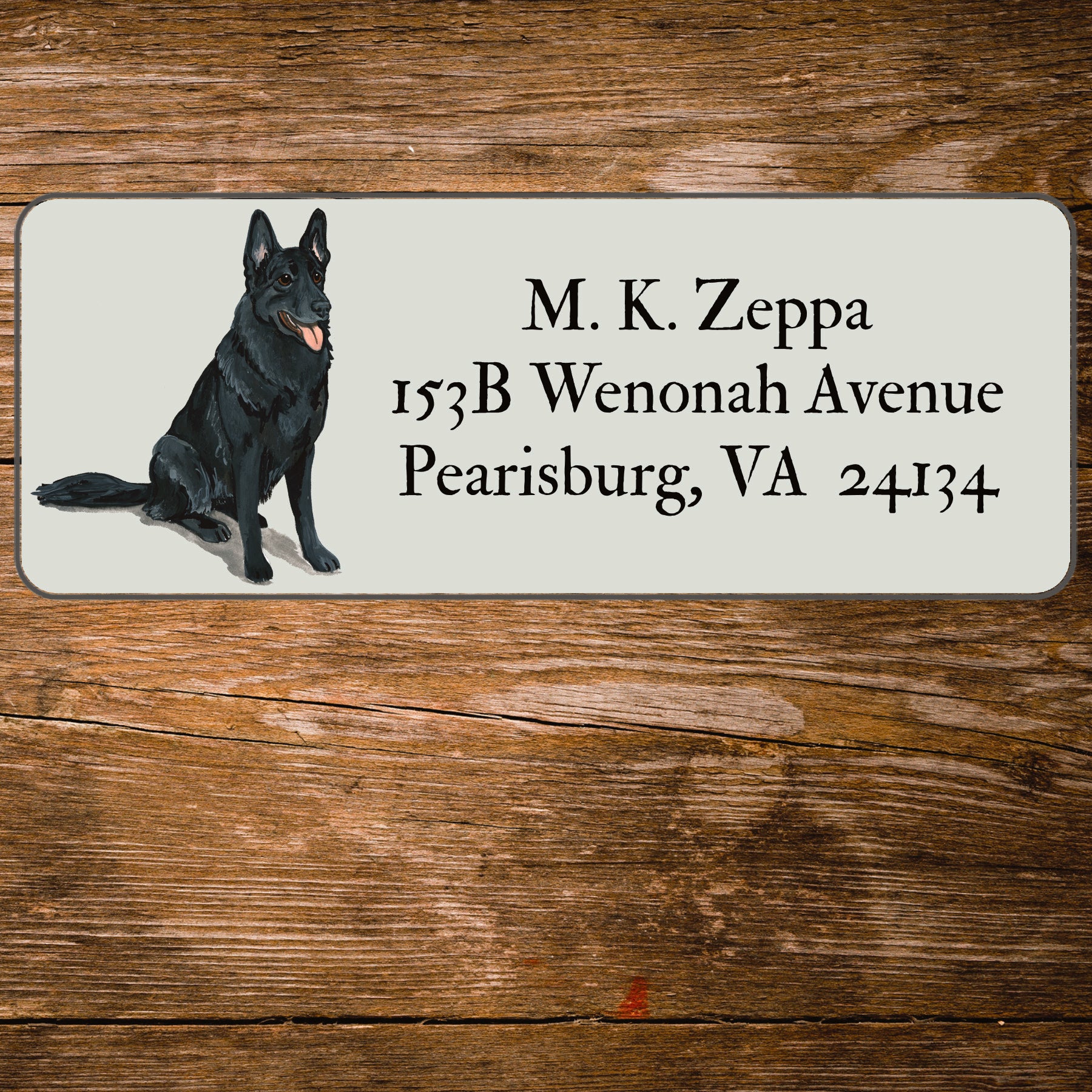 Return address label with a German Shepherd Dog illustration