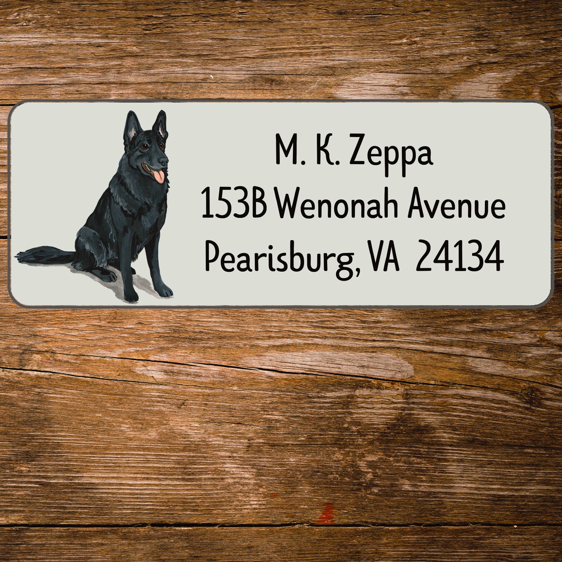 Return address label with a German Shepherd Dog illustration