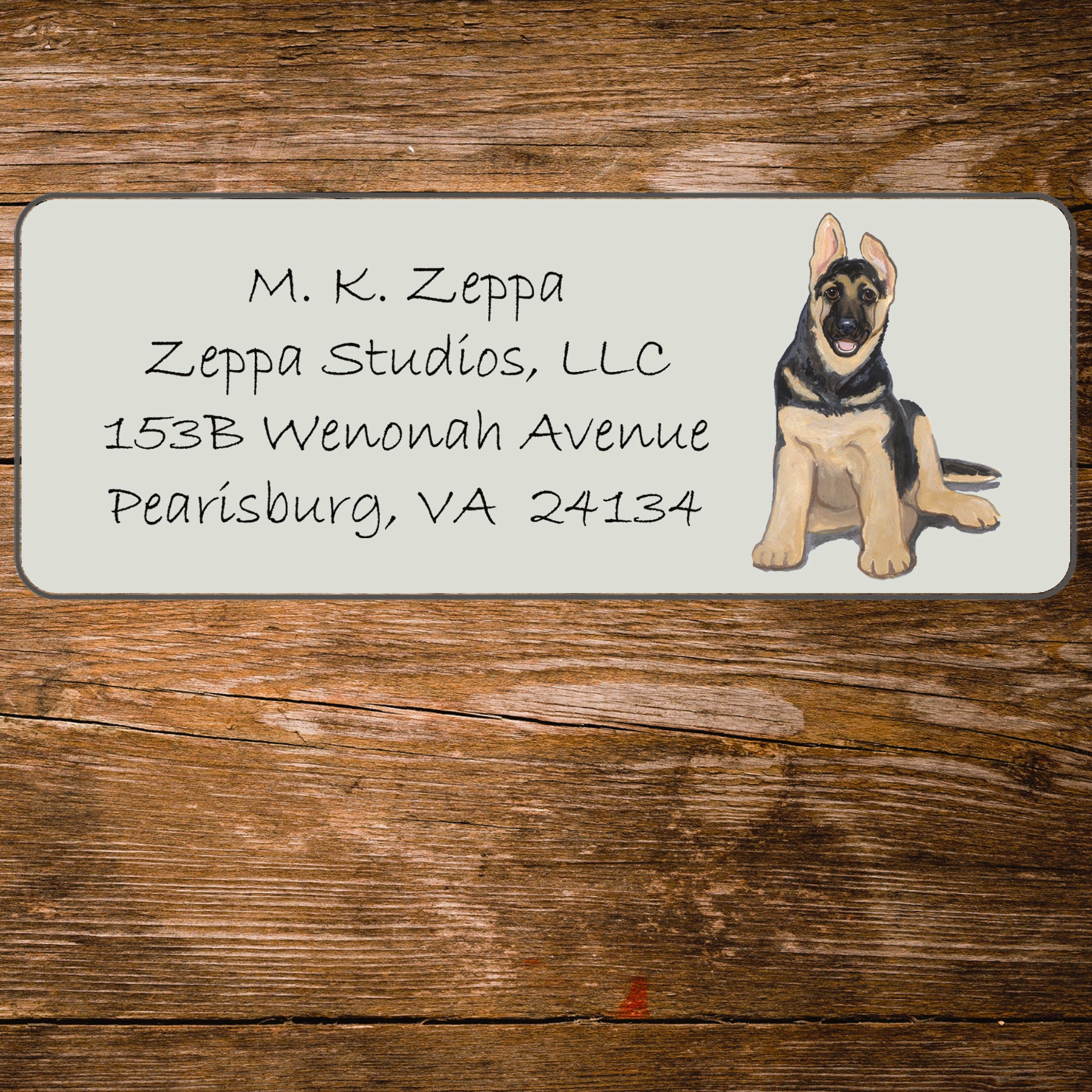 Return address label with a German Shepherd Dog illustration