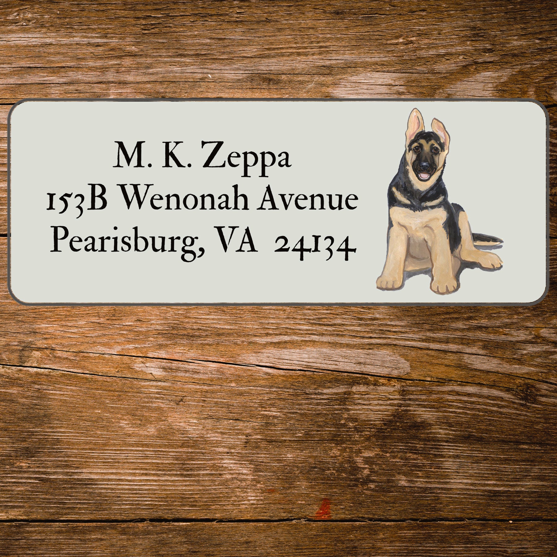 Return address label with a German Shepherd Dog illustration