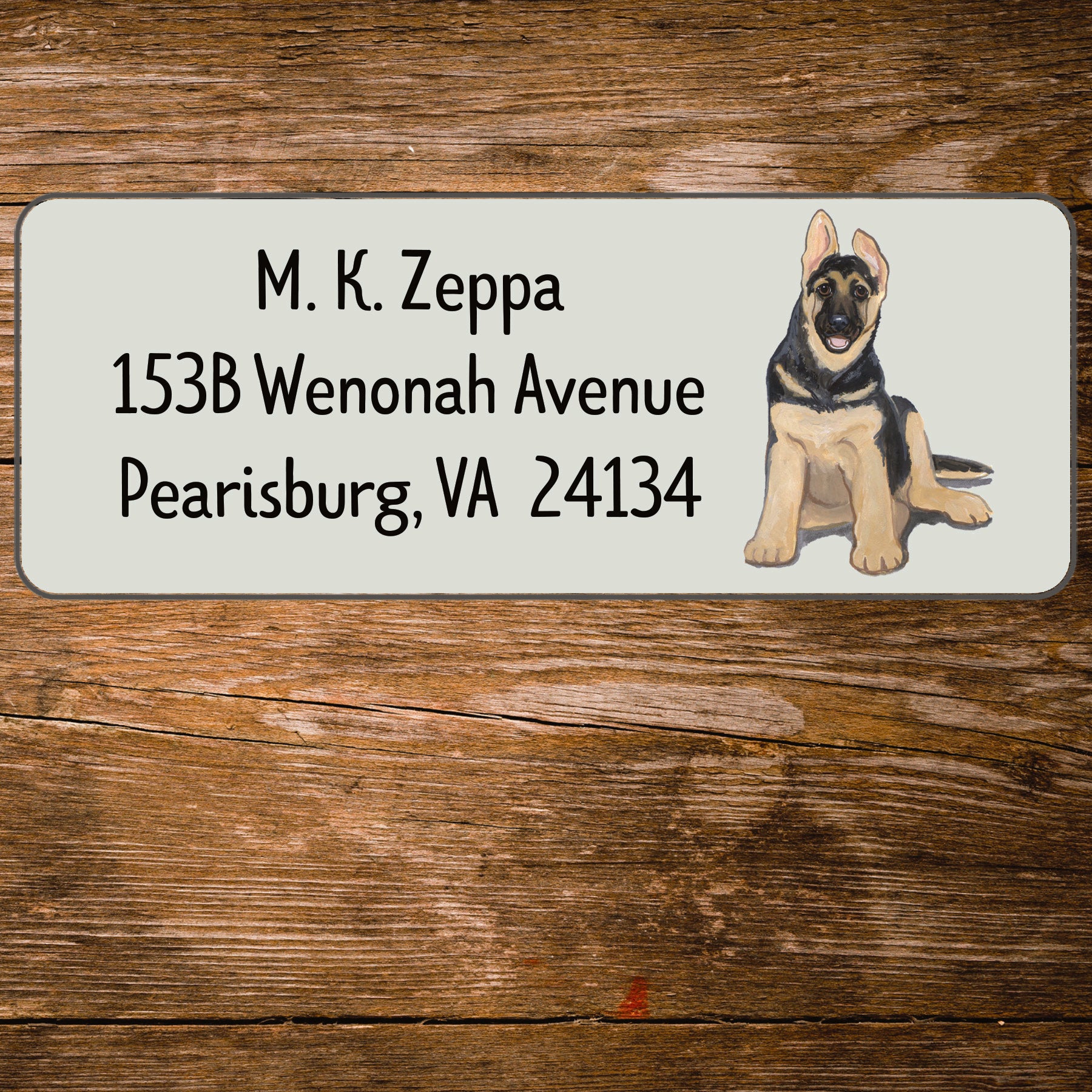 Return address label with a German Shepherd Dog illustration
