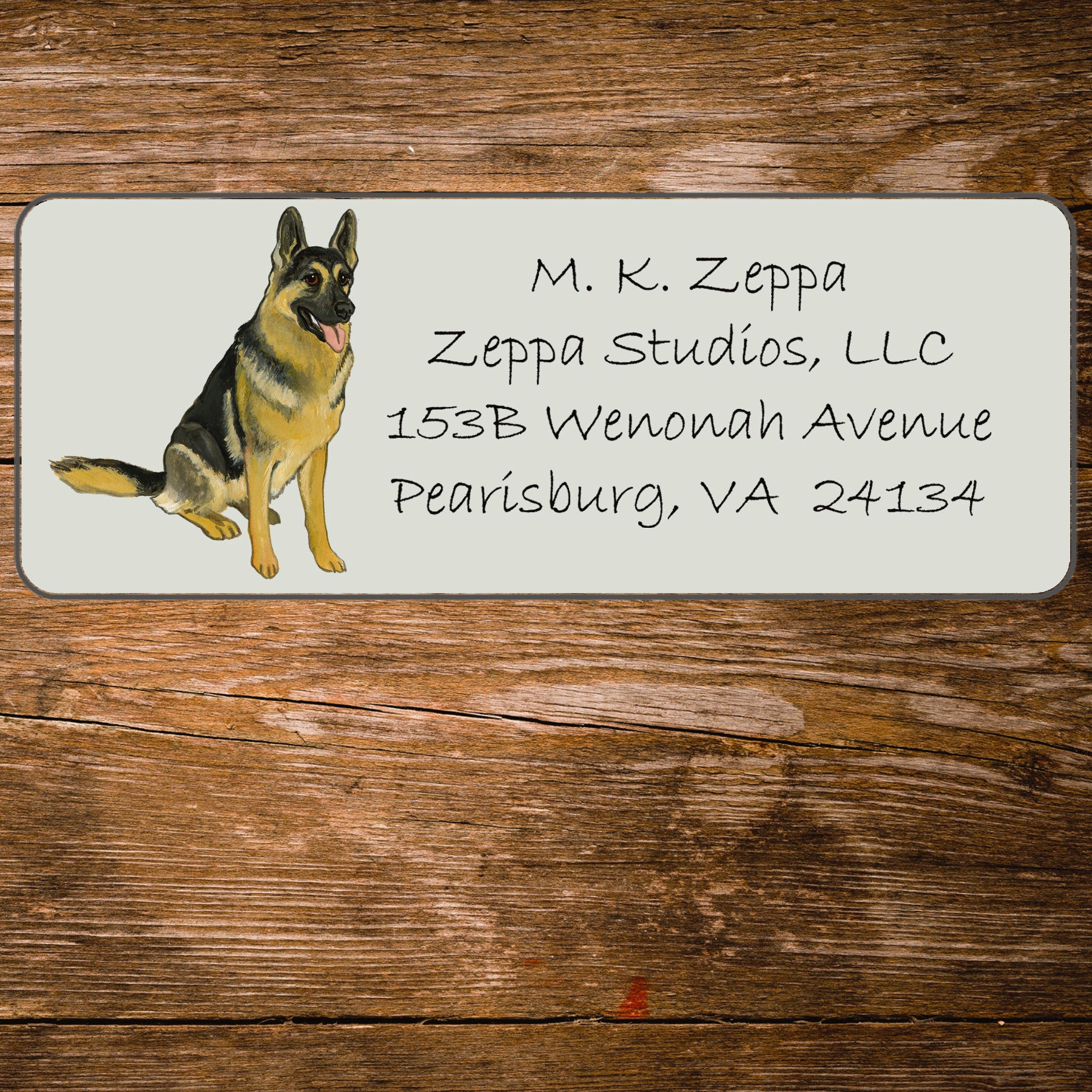 Return address label with a German Shepherd Dog illustration