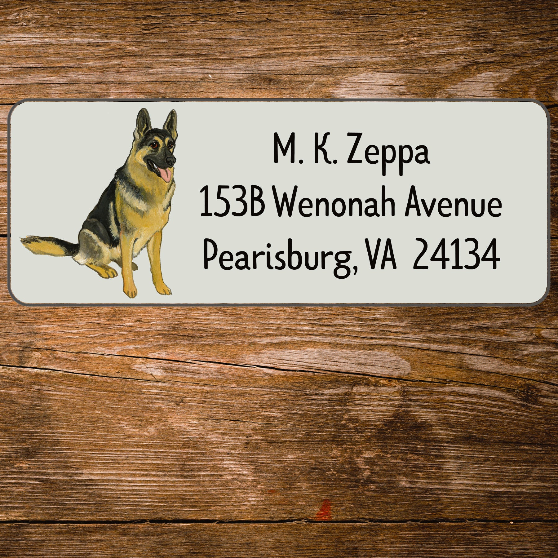 Return address label with a German Shepherd Dog illustration