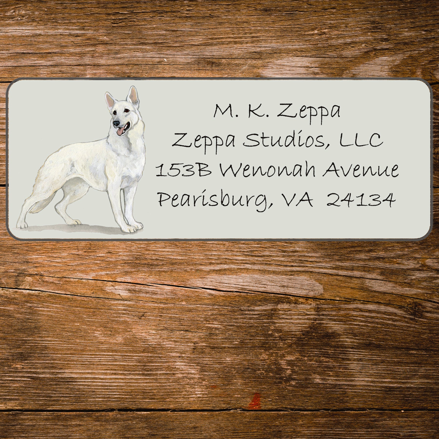 Return address label with a German Shepherd Dog illustration