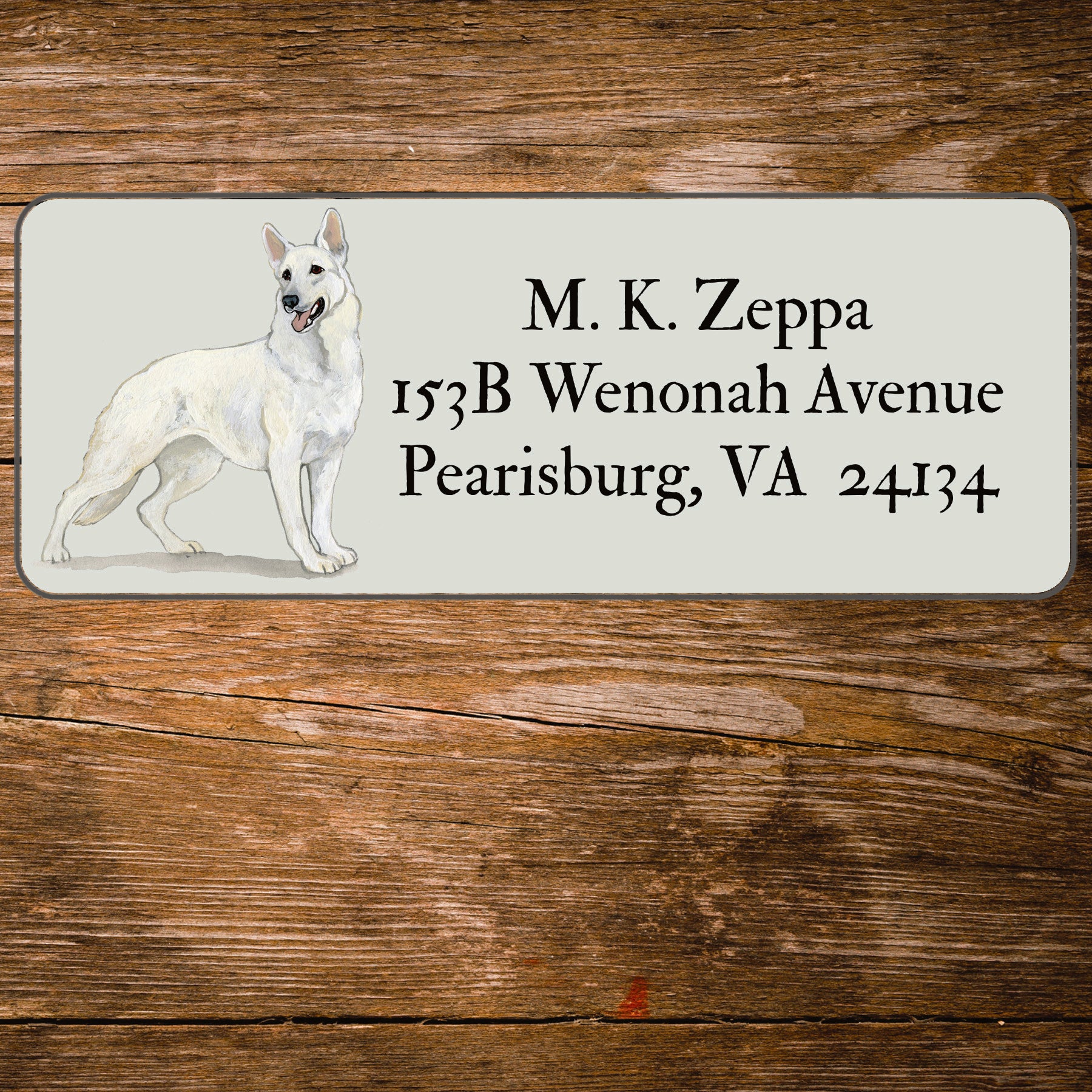 Return address label with a German Shepherd Dog illustration