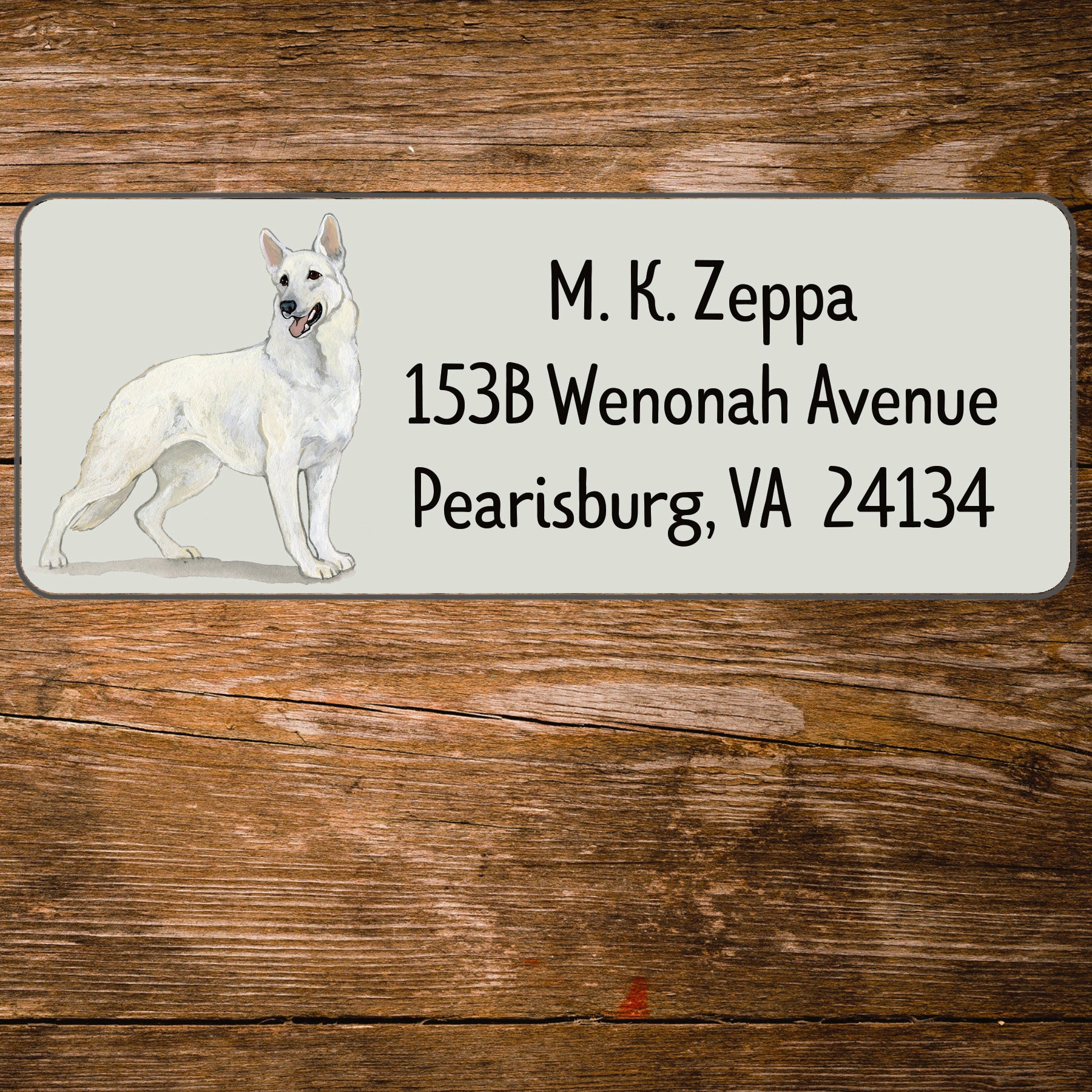 Return address label with a German Shepherd Dog illustration