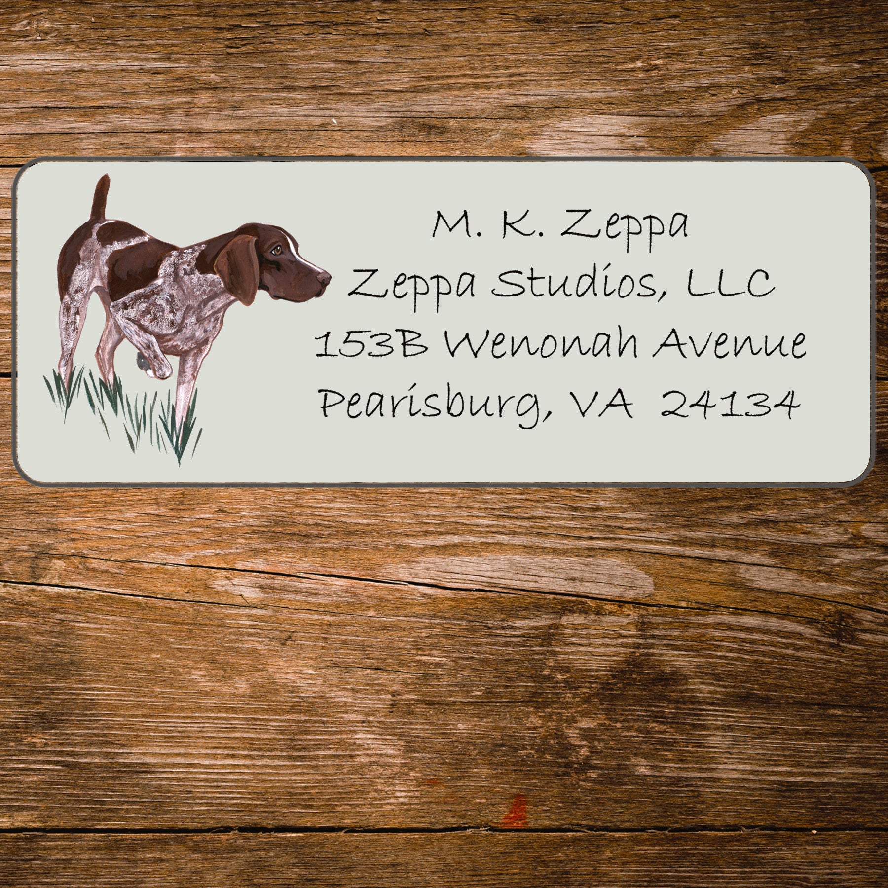 Return address label with a German Shorthair Pointer illustration