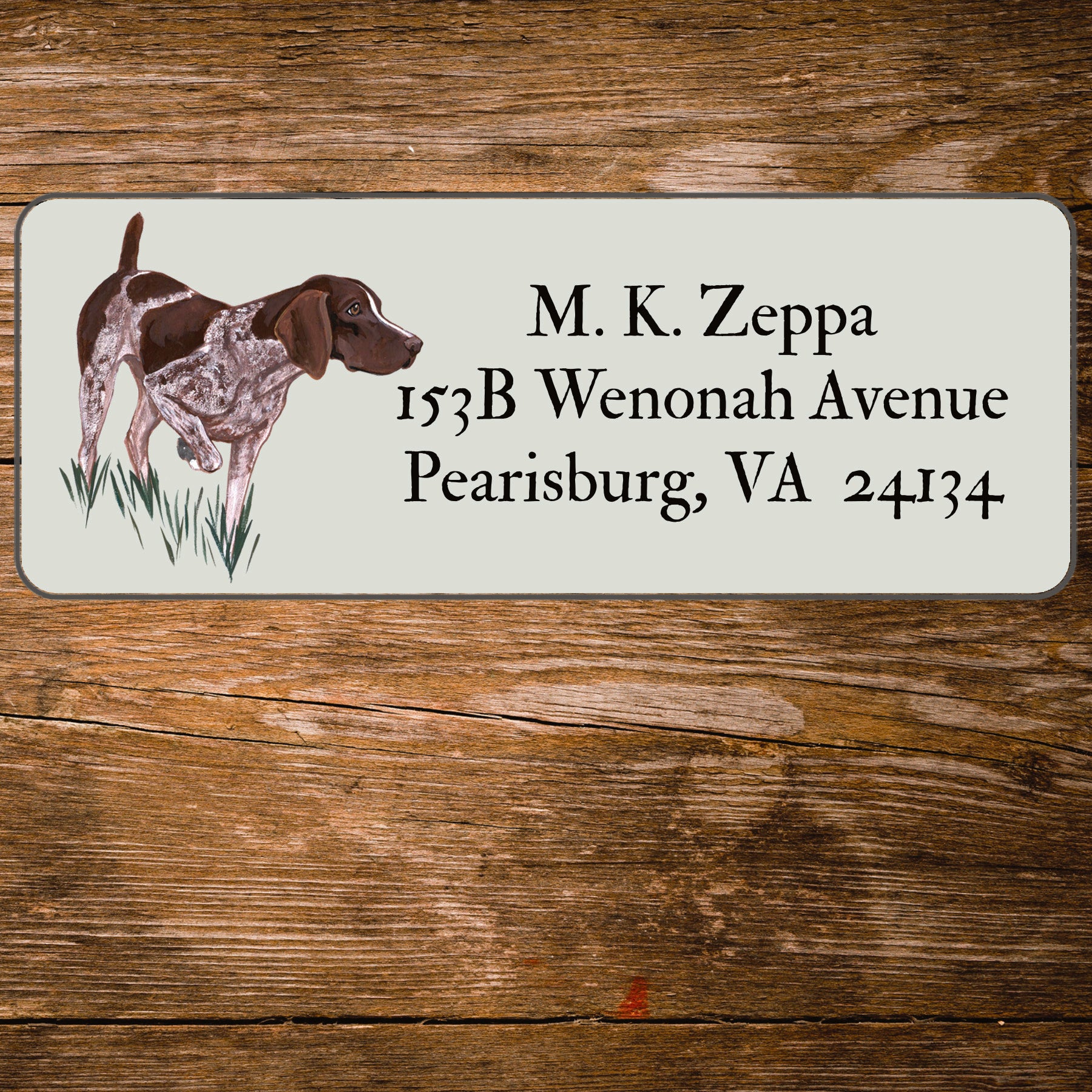 Return address label with a German Shorthair Pointer illustration