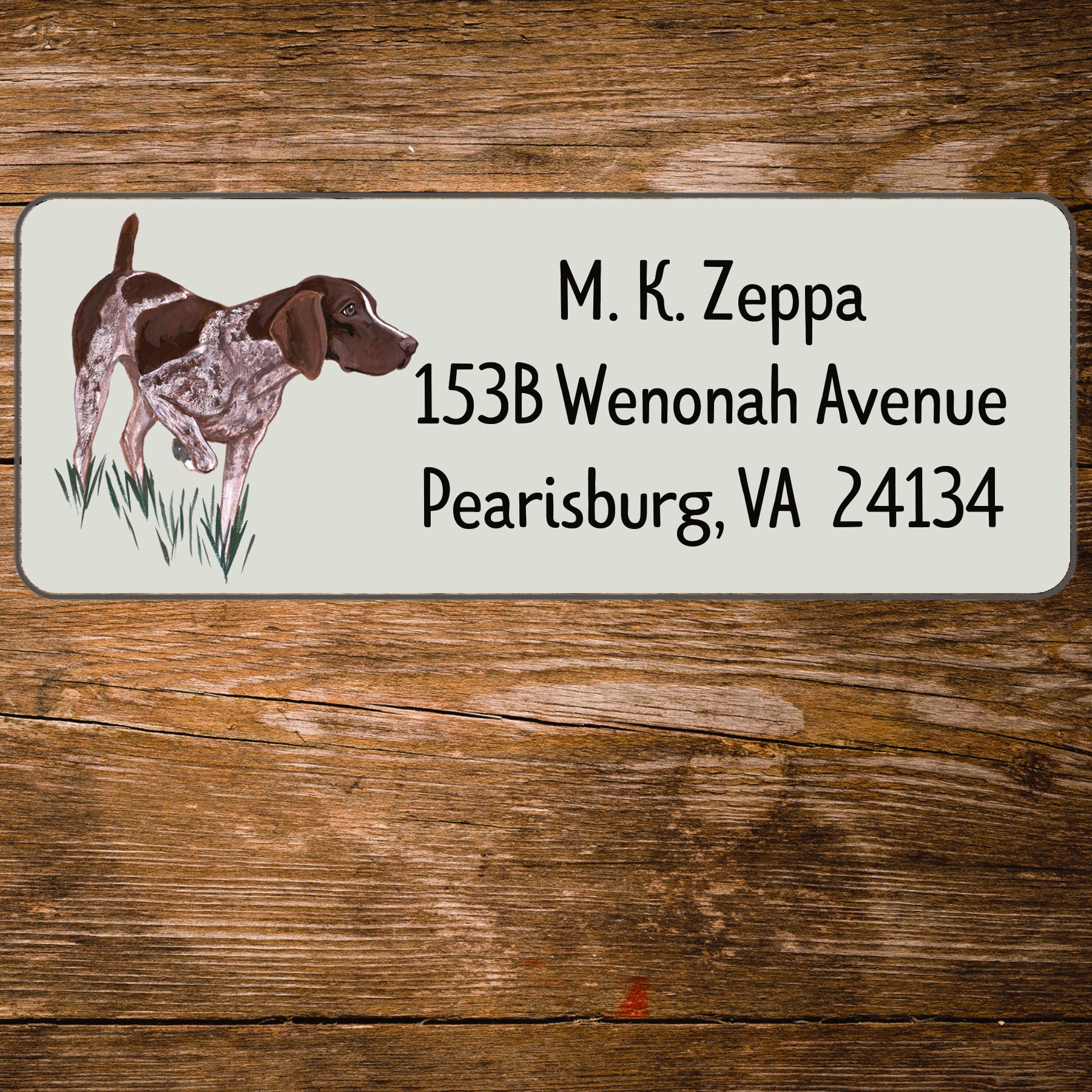 Return address label with a German Shorthair Pointer illustration