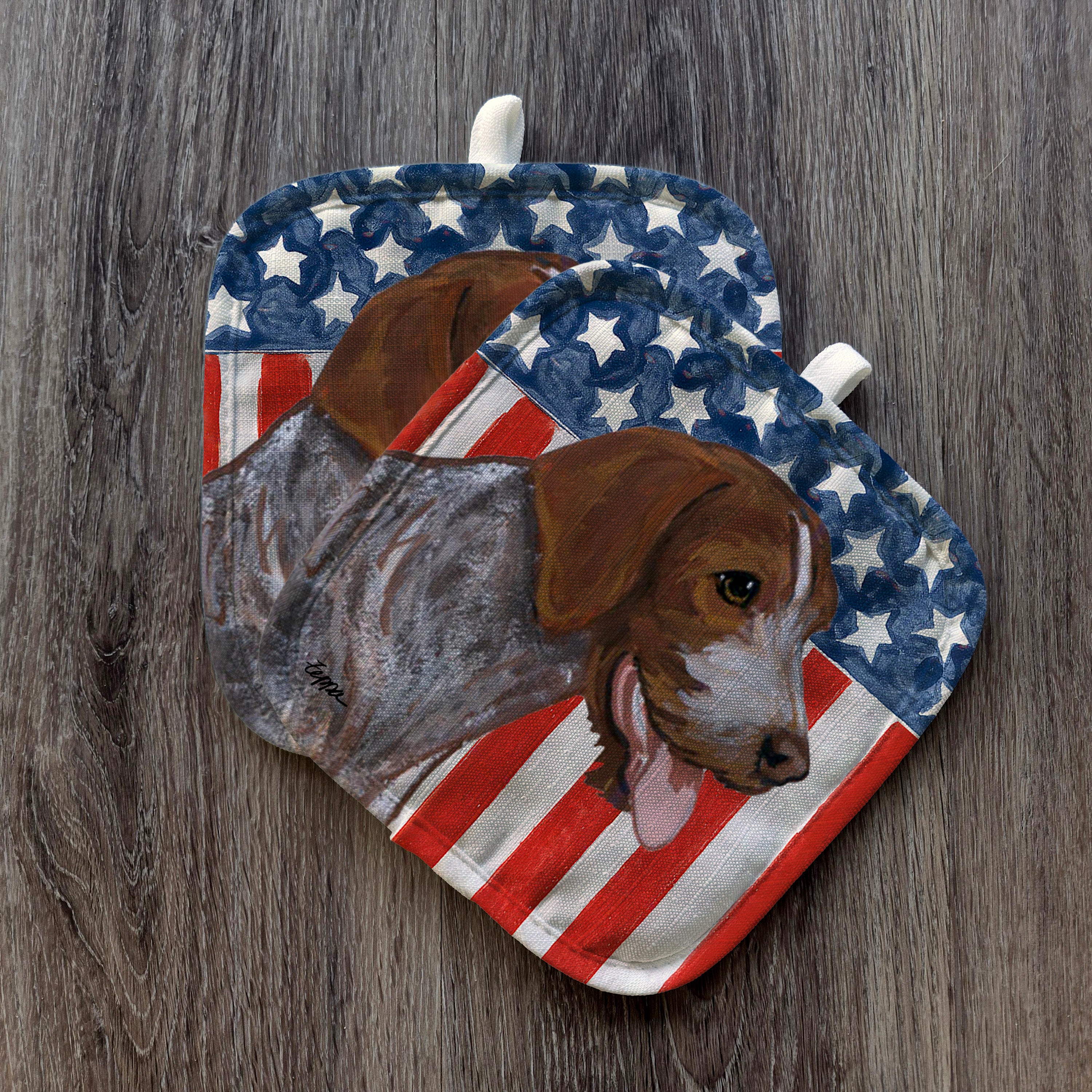 German Wirehaired Pointer Americana Pot Holder Set