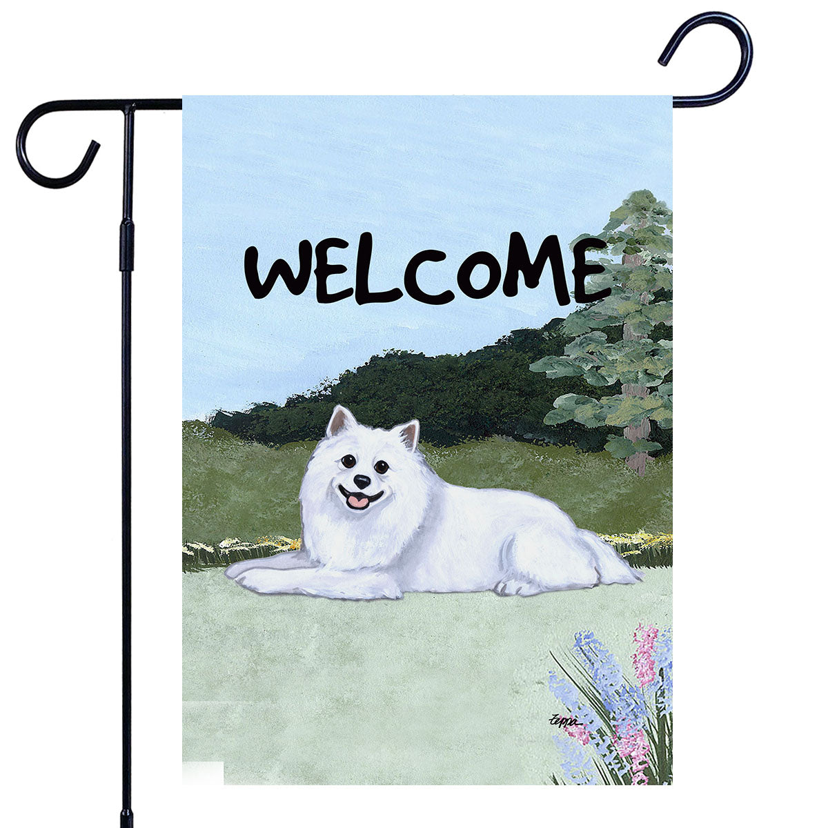 American Eskimo Dog Scenic Garden Flag