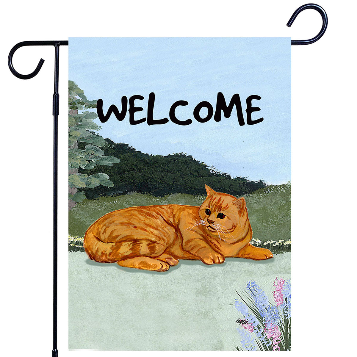 Orange Tabby Cat Scenic Garden Flag