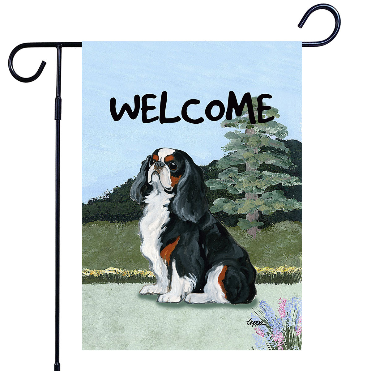 English Toy Spaniel Scenic Garden Flag